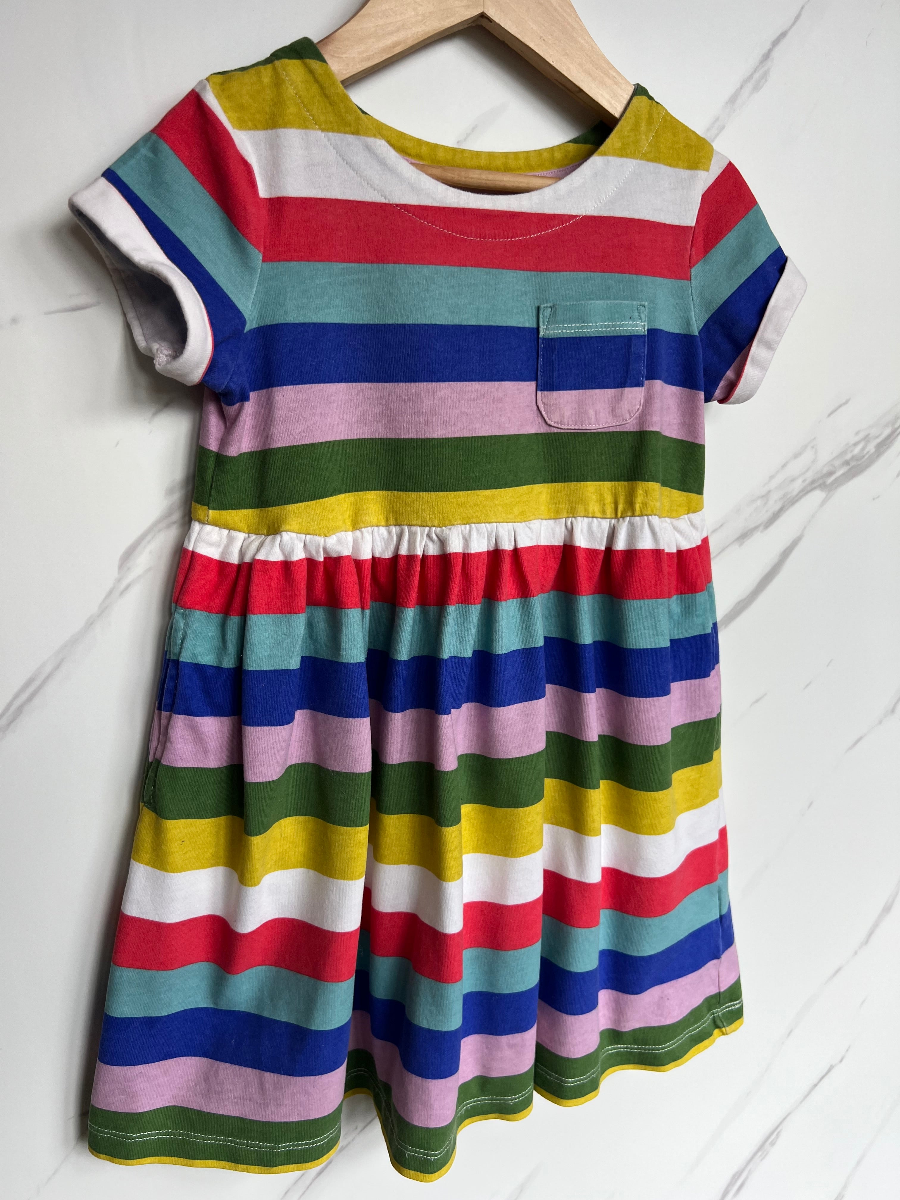 Boden Rainbow Stripes Flared Jersey Dress Age 5-6 Years