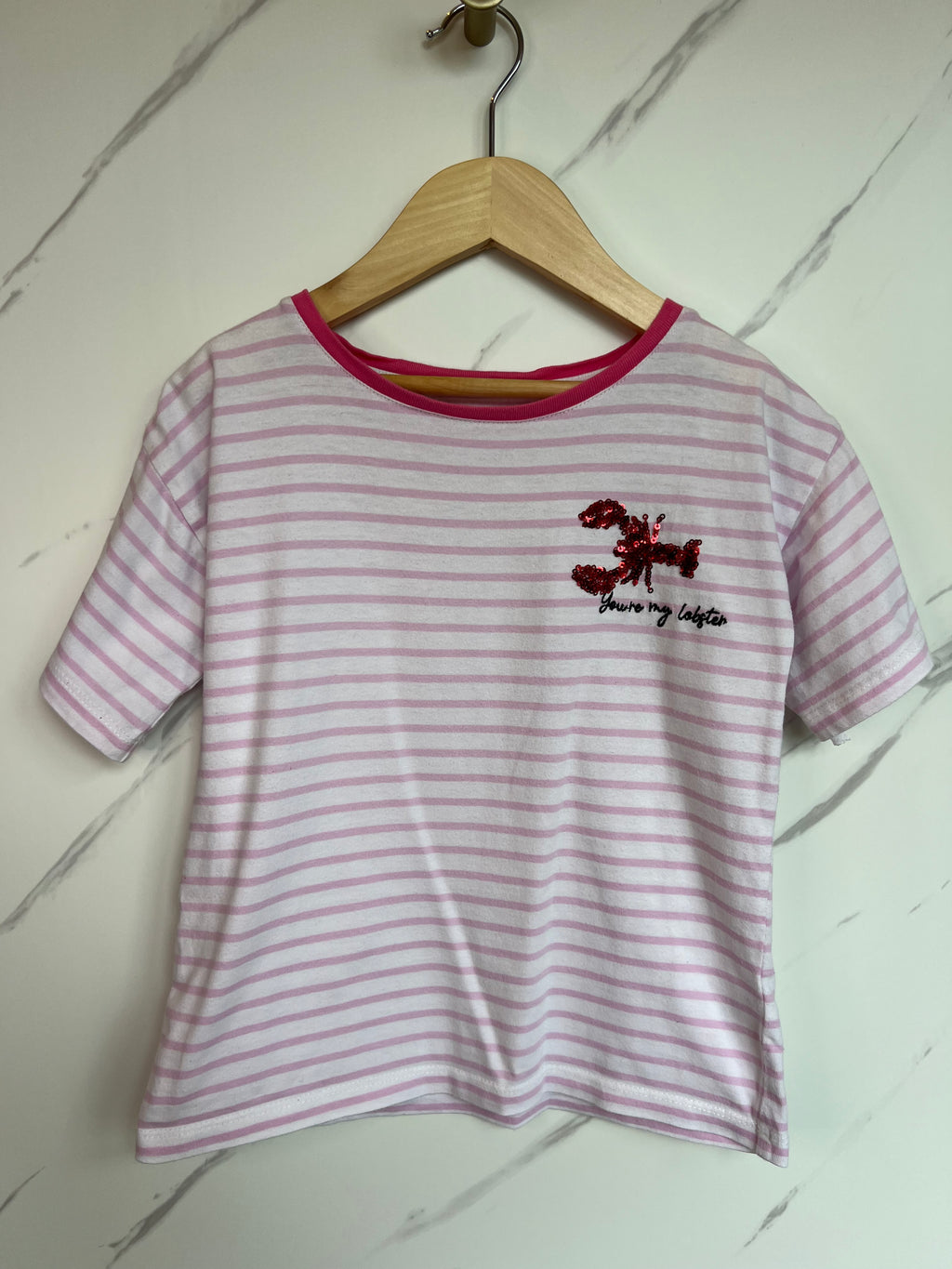 John Lewis Pink Striped Lobster T-Shirt Age 6 Years