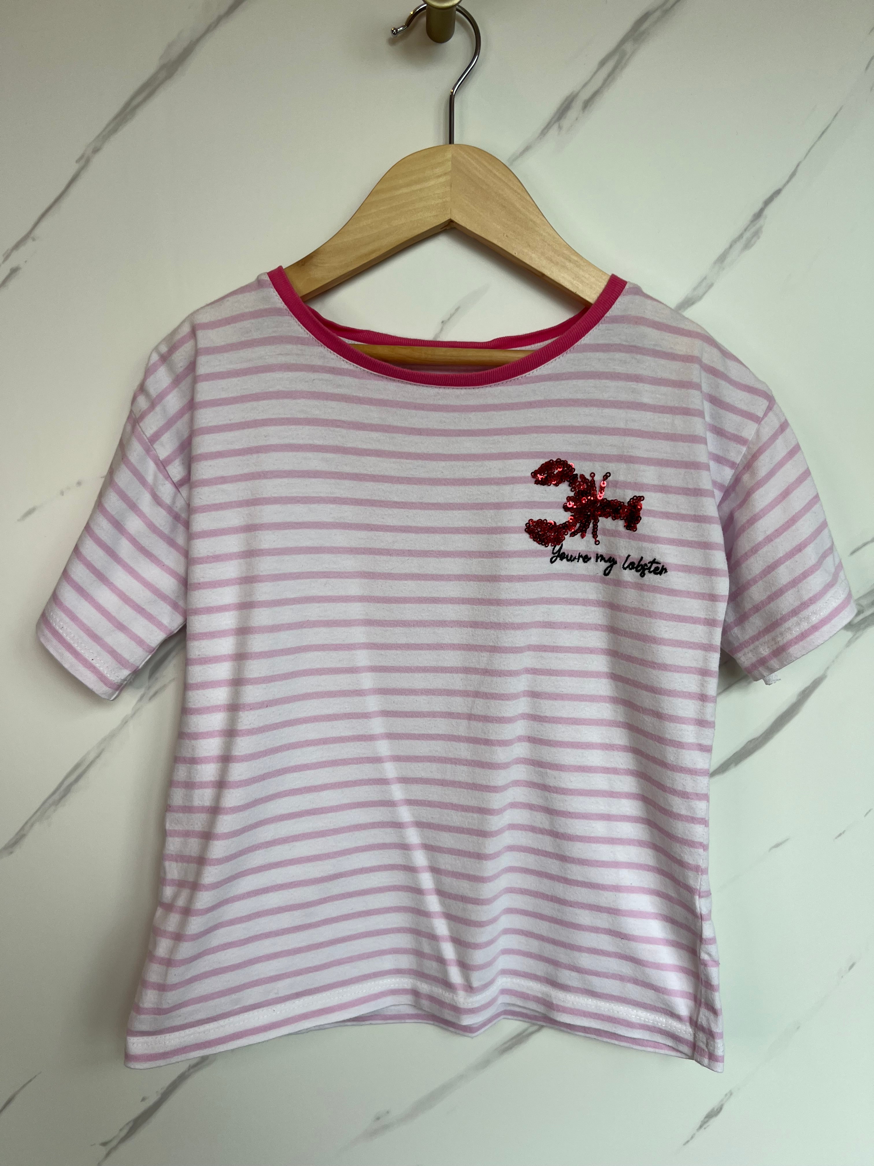 John Lewis Pink Striped Lobster T-Shirt Age 6 Years