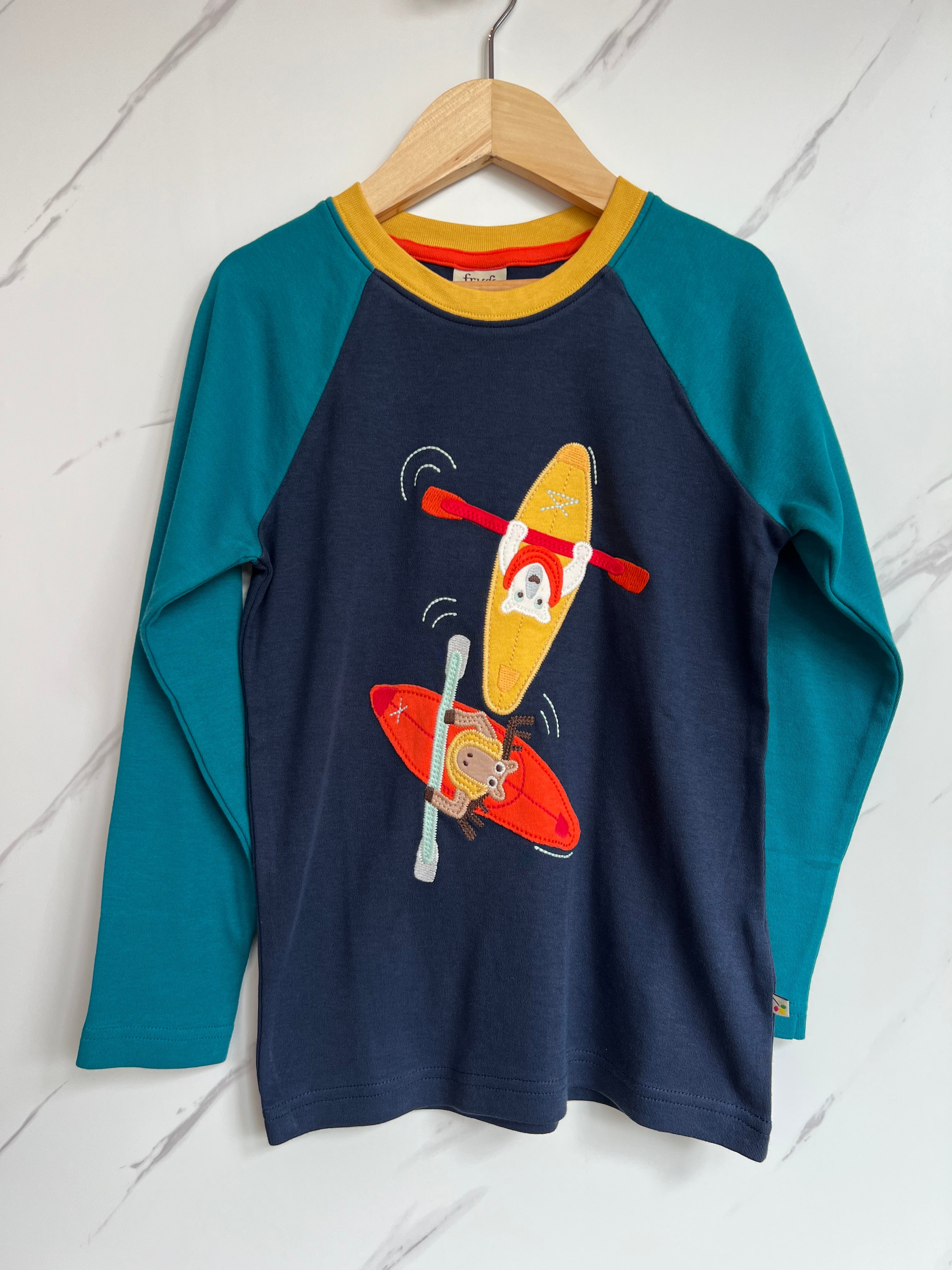 Frugi Navy & Teal Canoes Long Sleeved Top Age 6-7 Years