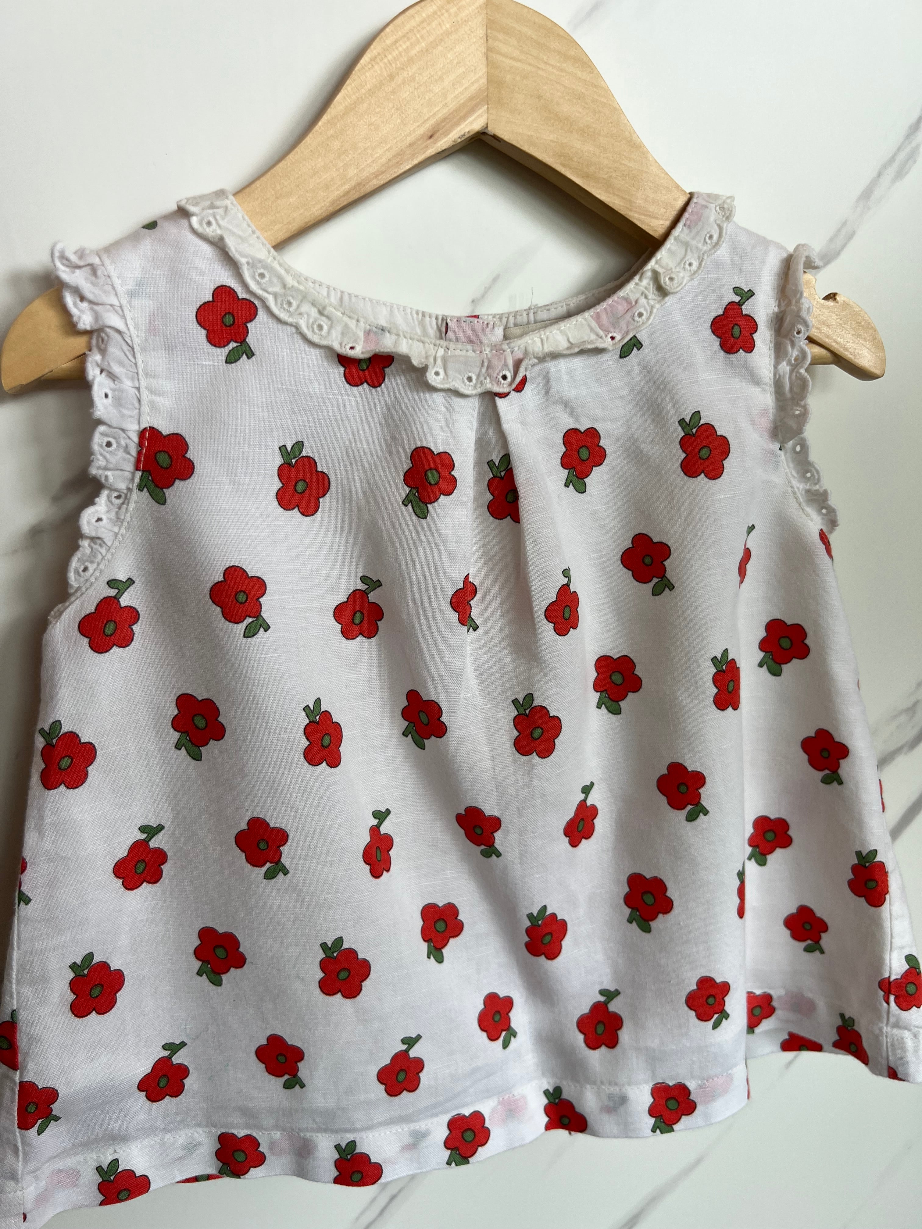 Boden White Sleeveless Top with Red Flowers Age 3-4 Years
