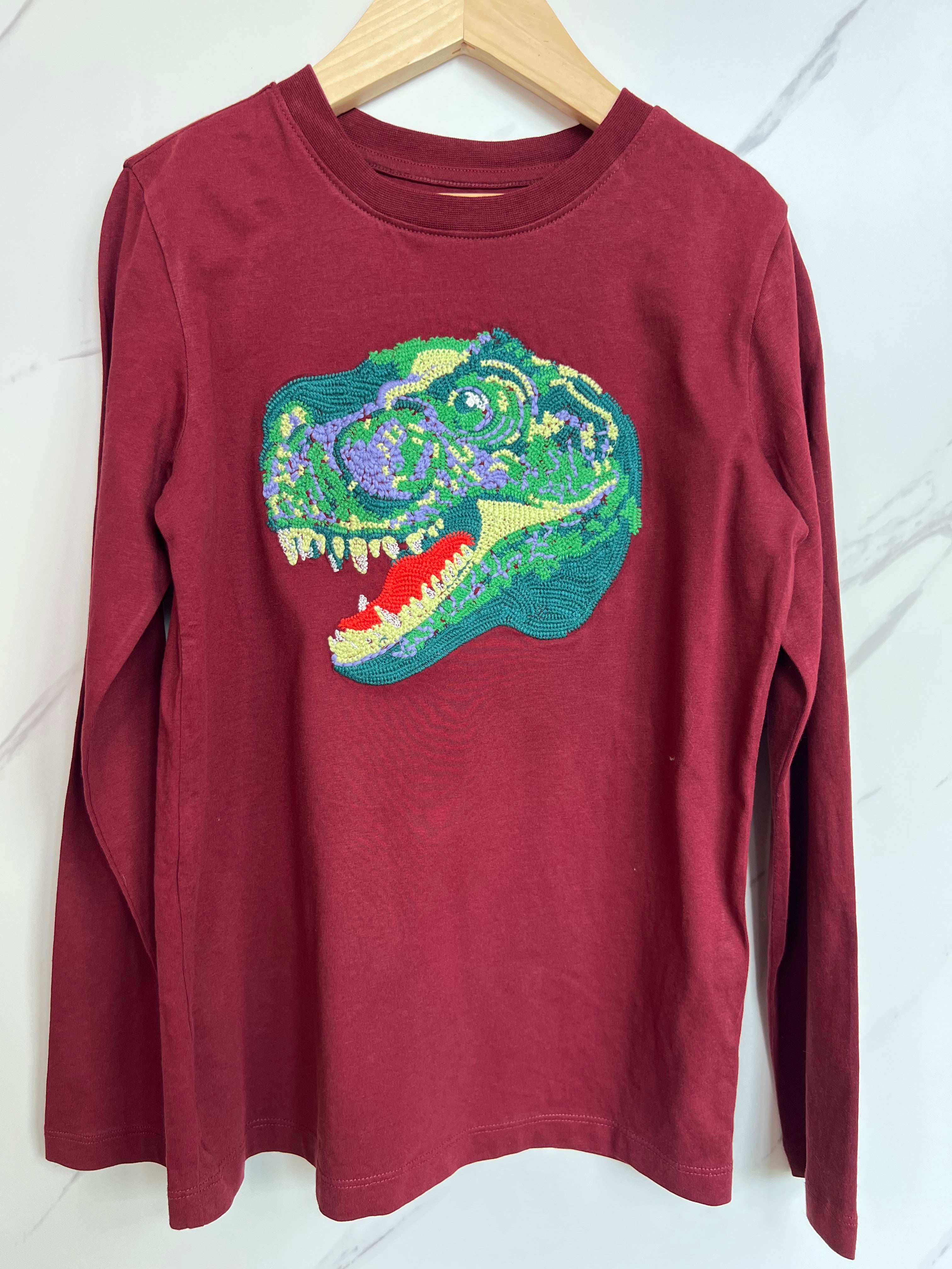 Lands End Dark Red Dinosaur Long-Sleeved Top Age 8 Years