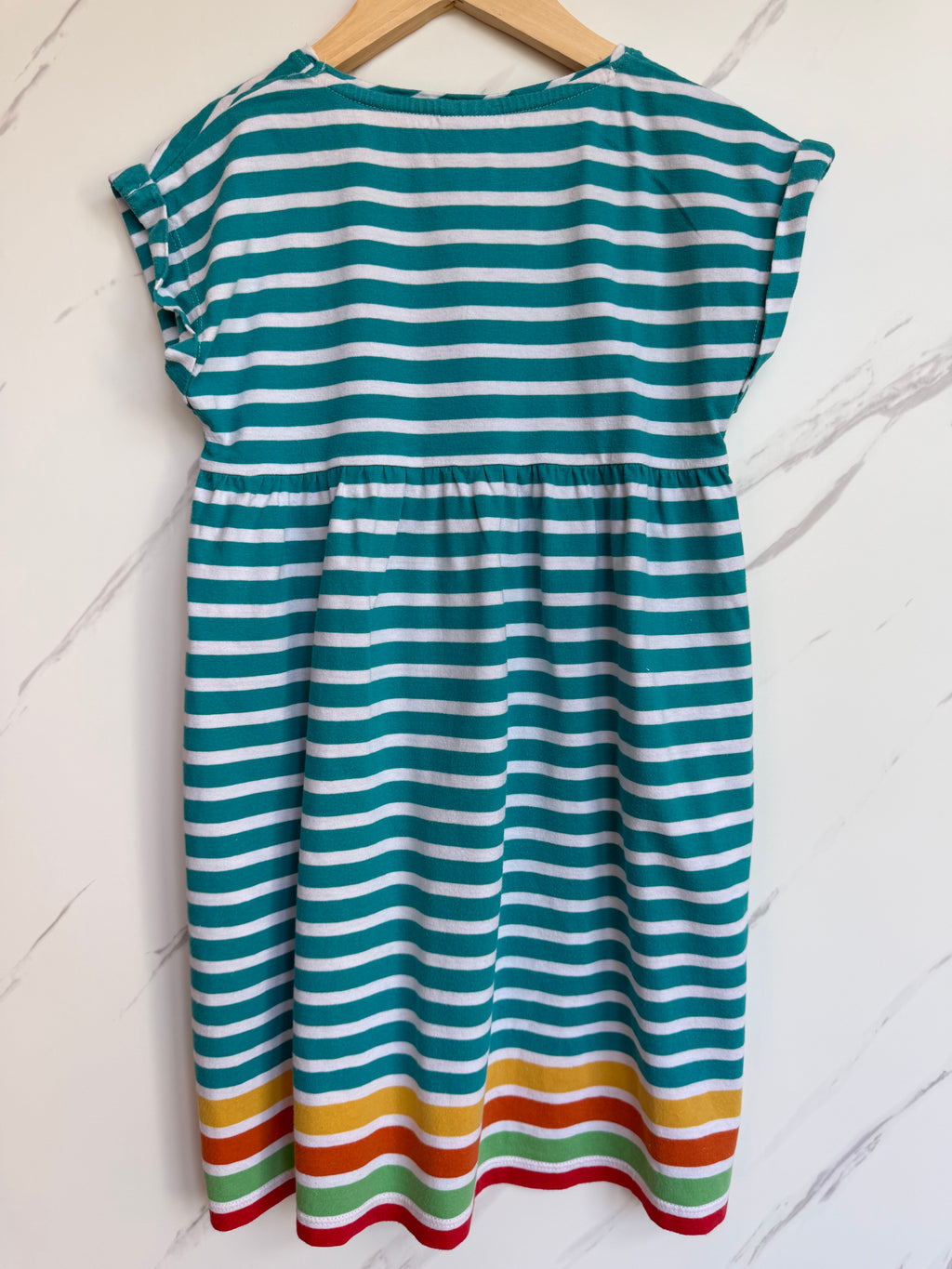 Frugi Turquoise/Rainbow Striped Jersey Dress Age 7-8 Years