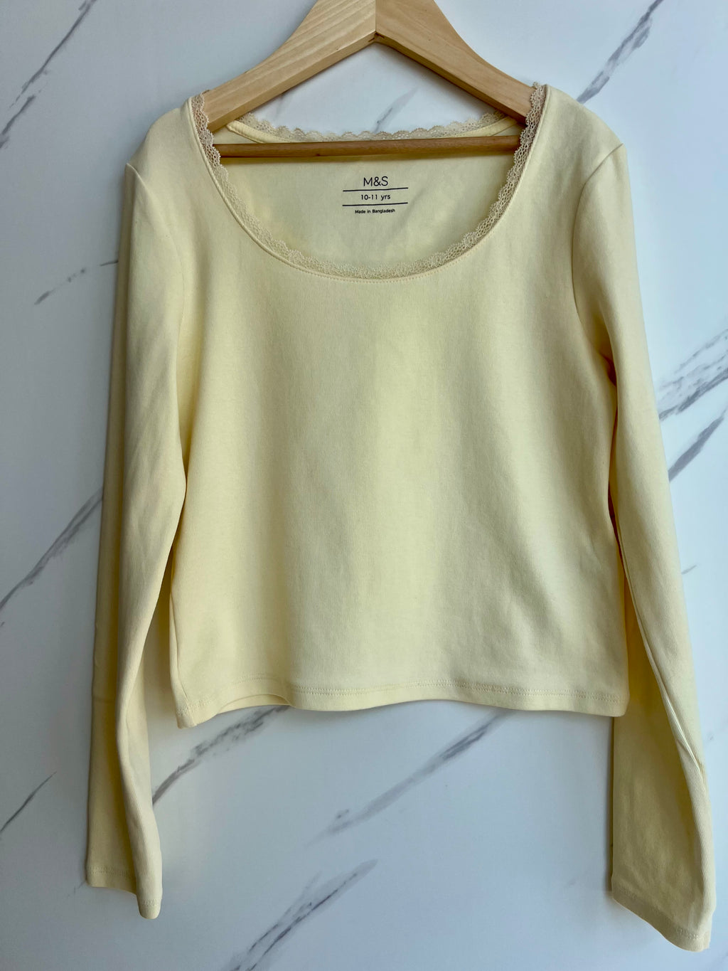 M&S Lemon Long Sleeved Cropped T-Shirt Age 10-11 Years