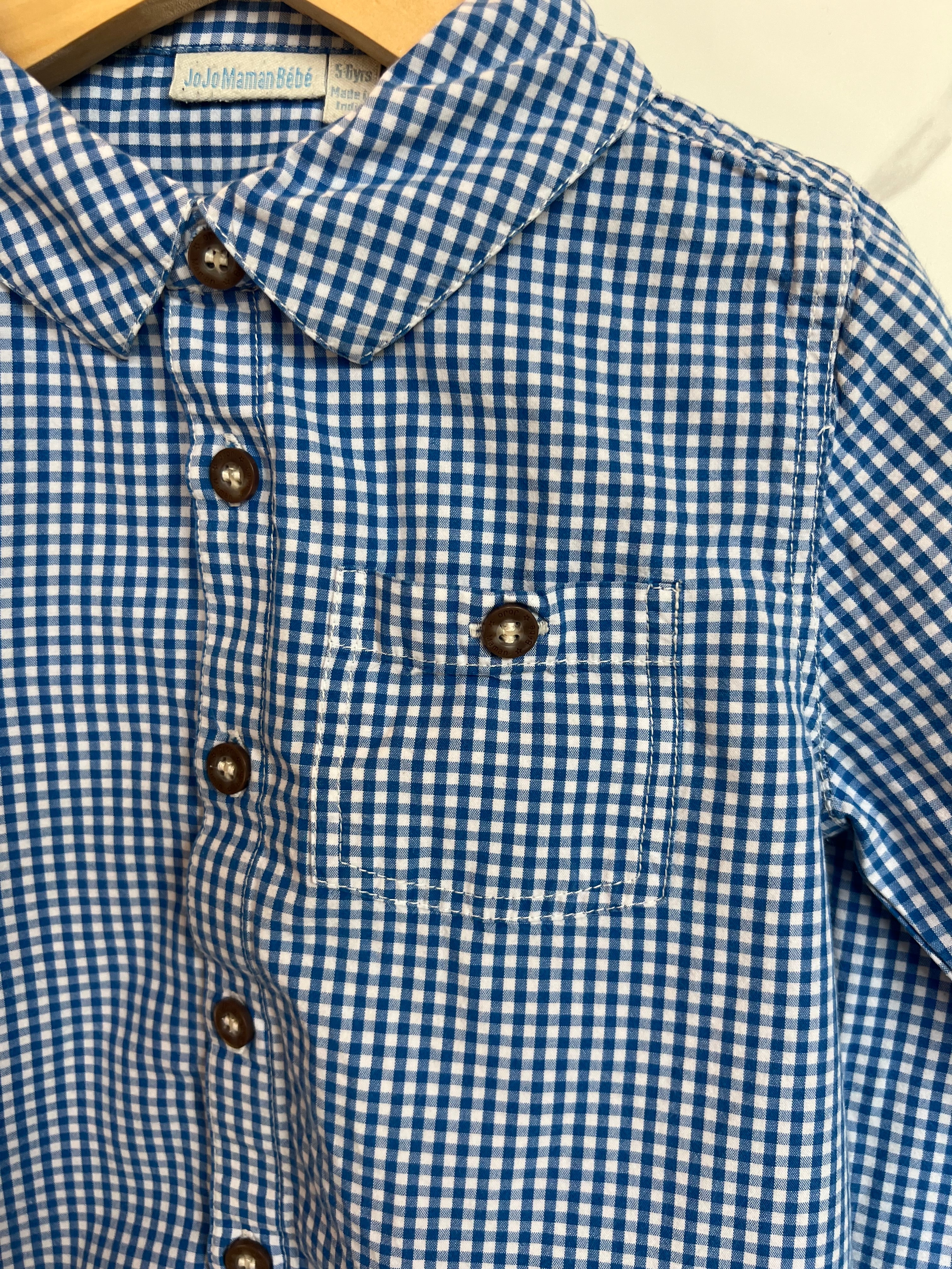 JoJo Maman Bebe Blue Checked Shirt Age 5-6 Years