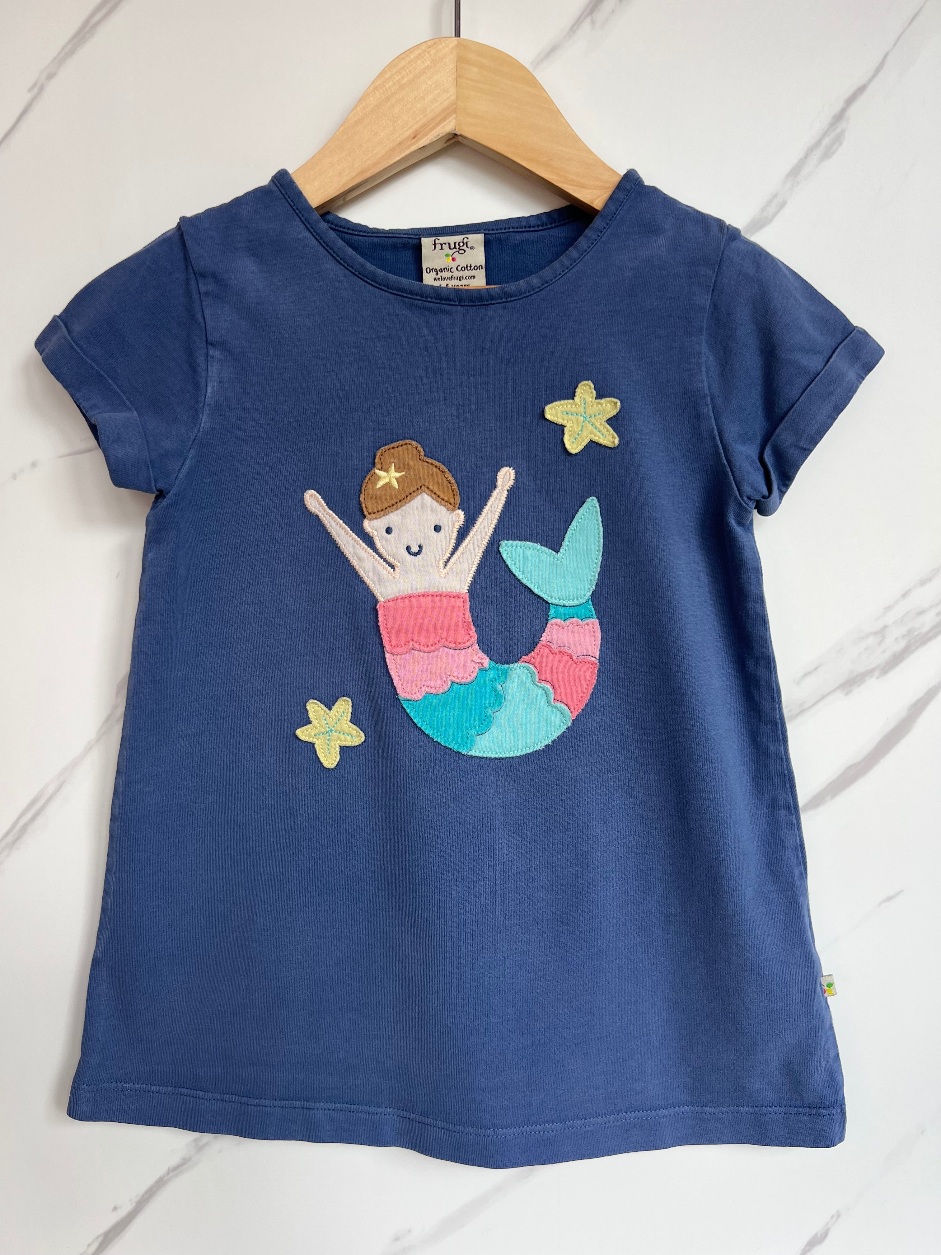 Frugi Navy Mermaid T-Shirt Age 4-5 Years