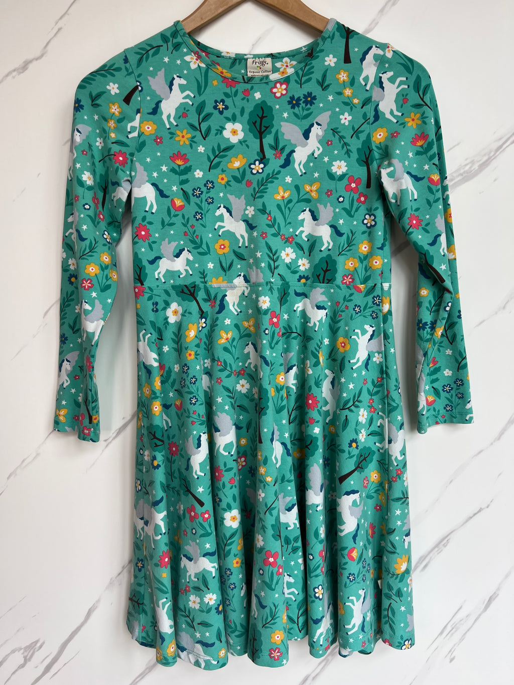 Frugi Green Horse Skater Dress Age 9-10 Years