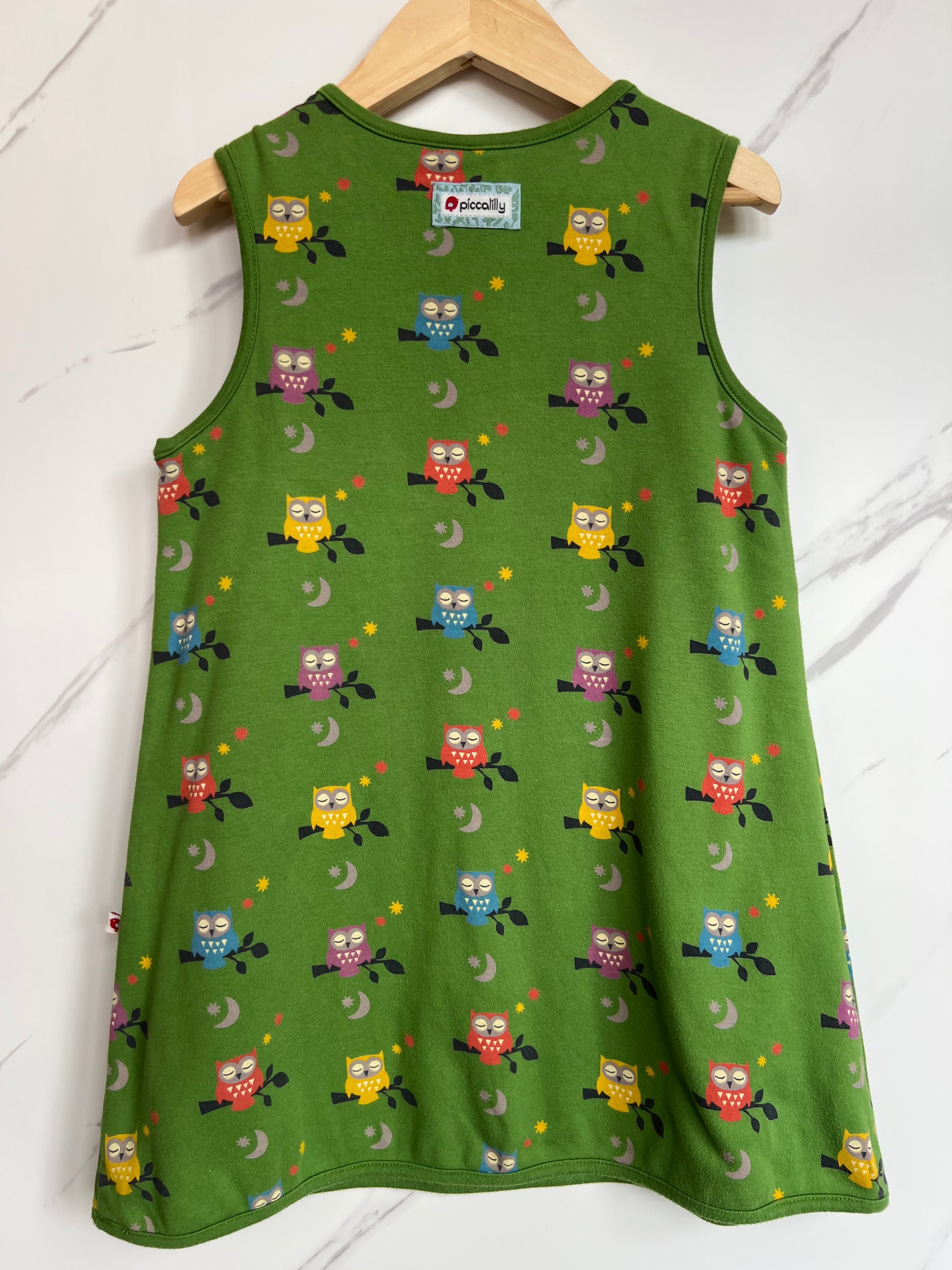 Piccallily Green Owls Reversible Dress Age 3 Years