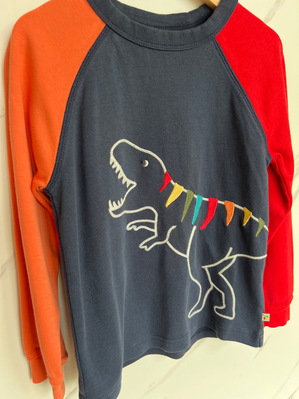 Frugi Navy, Red & Orange Dino Long-Sleeved Top Age 5-6 Years
