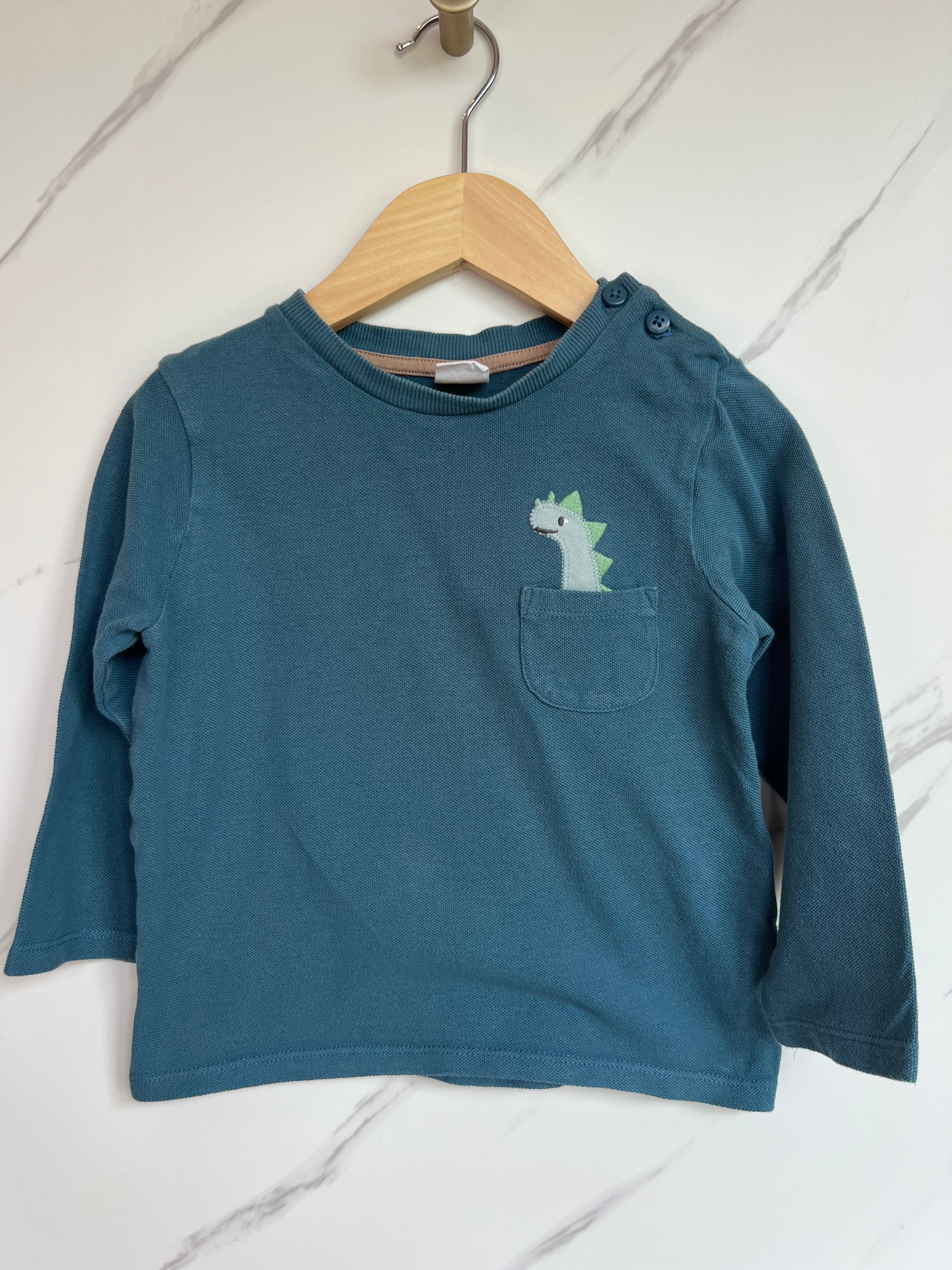 John Lewis Teal Dino Pocket Long Sleeved Top Age 3-4 Years