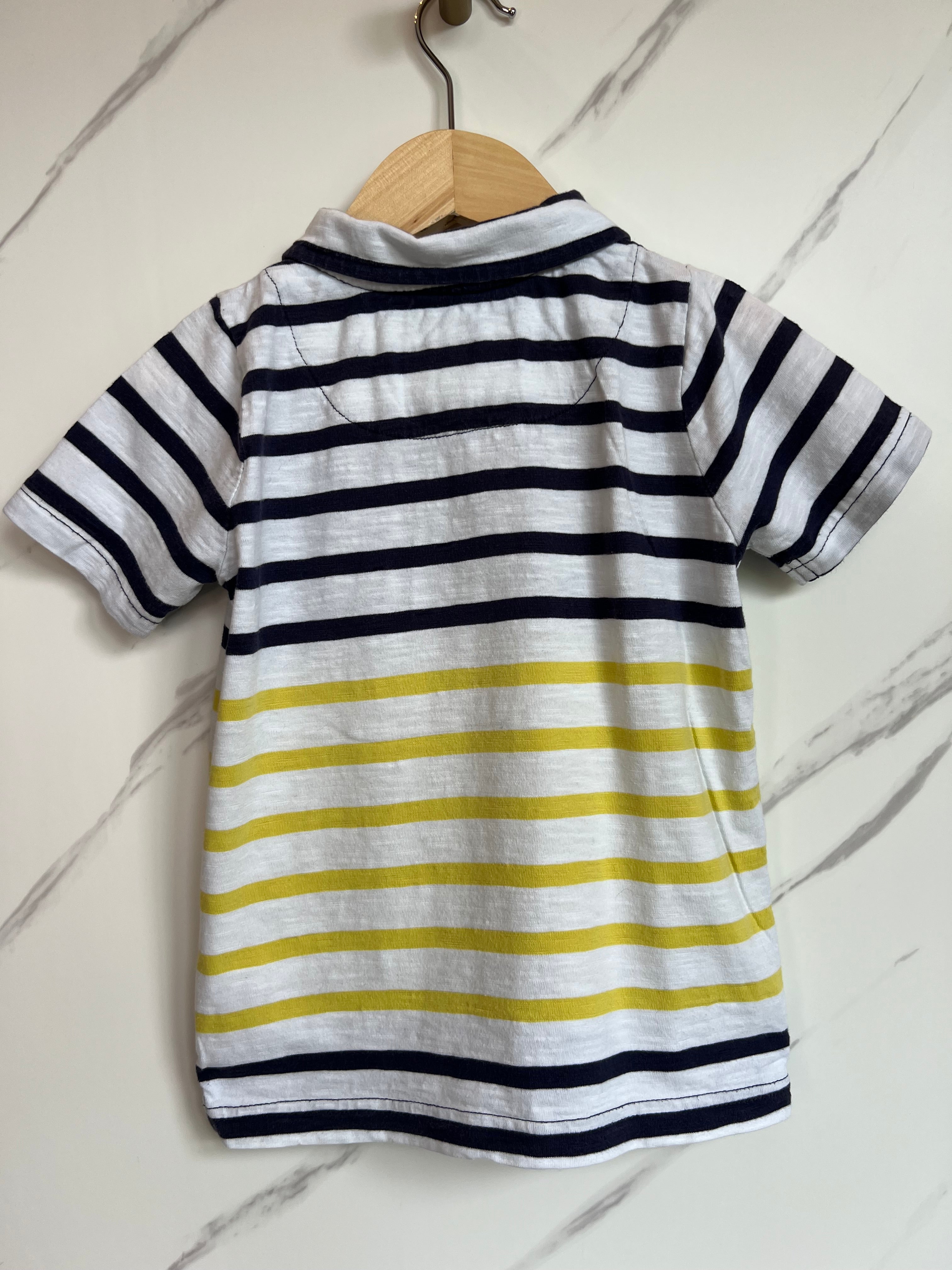 Boden Navy & Yellow Striped Polo Shirt Age 2-3 Years