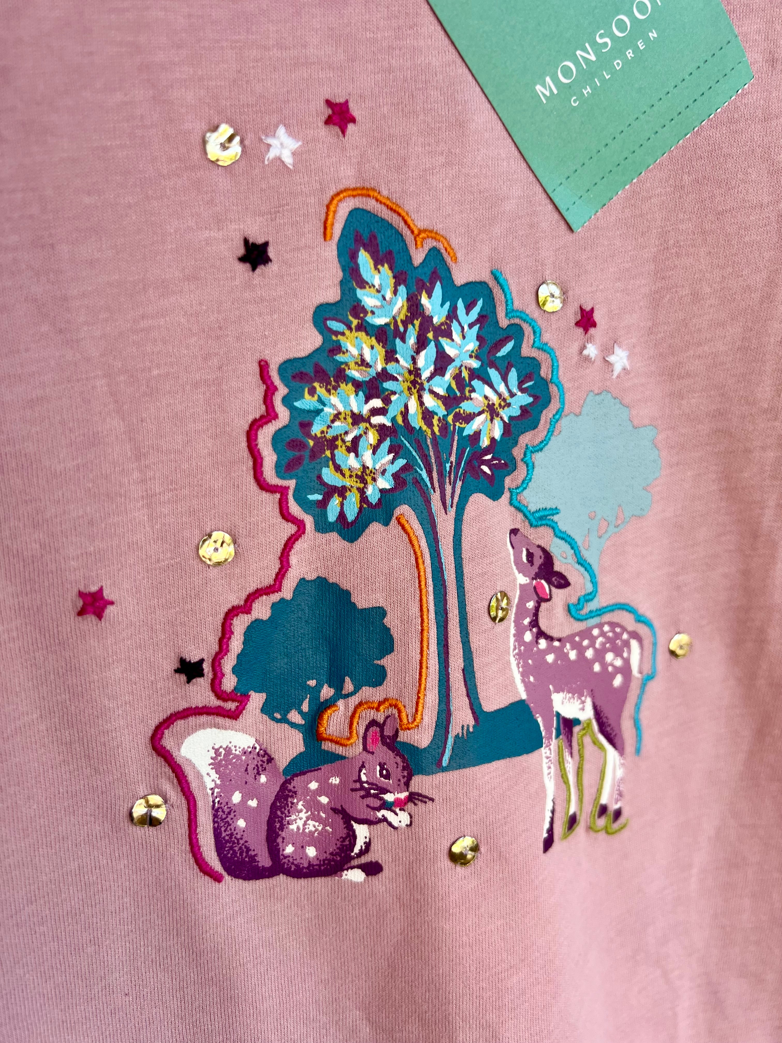 Monsoon Pink Woodland Scene Long-Sleeved Top Age 7-8 Years