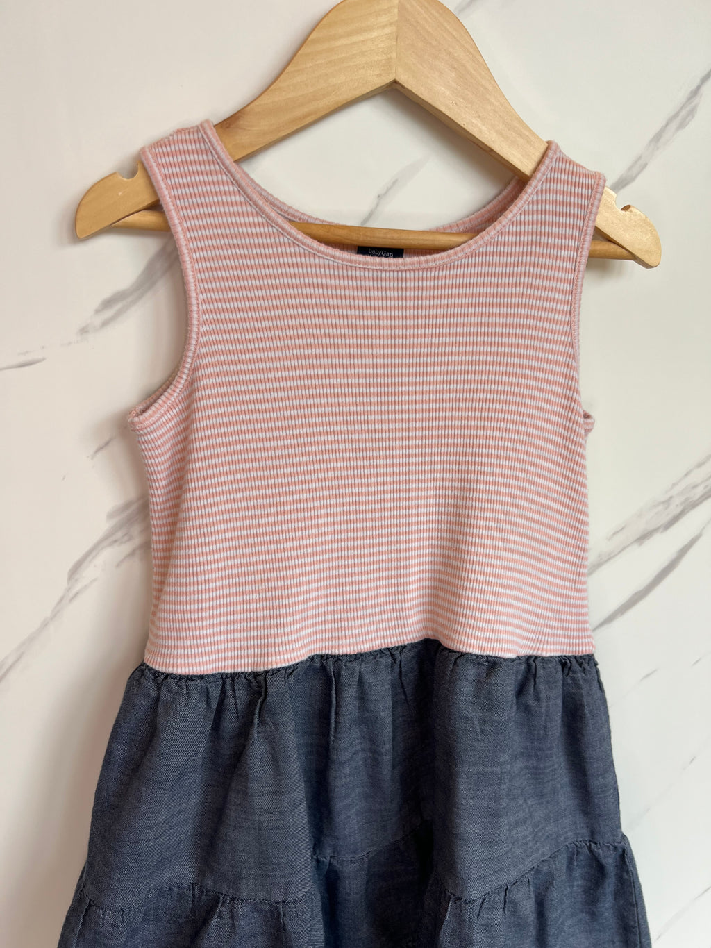 GAP Pink & Navy Chambray Sleeveless Dress Age 5 Years