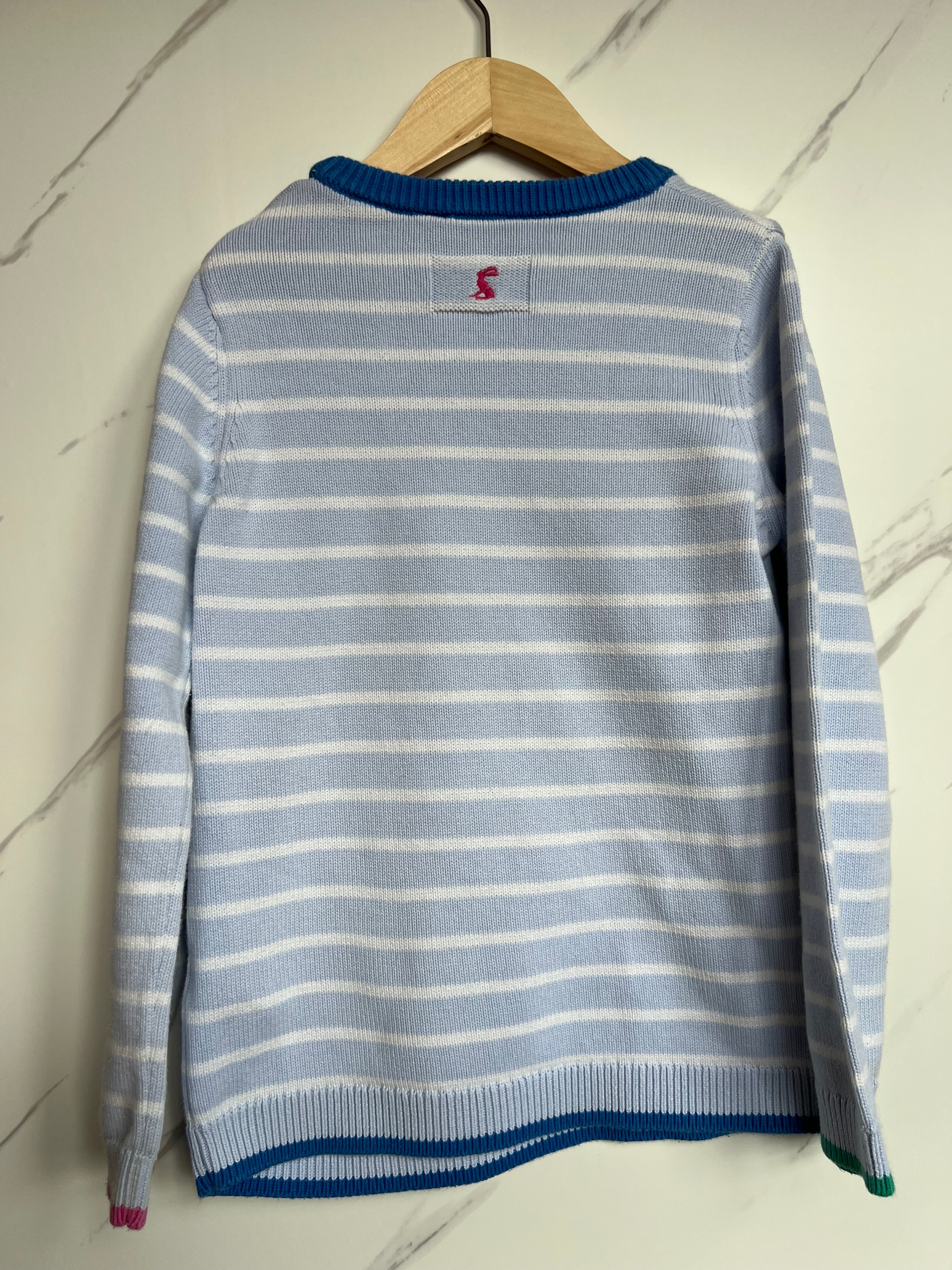 Joules Pale Blue Striped Zebra Jumper Age 9 Years