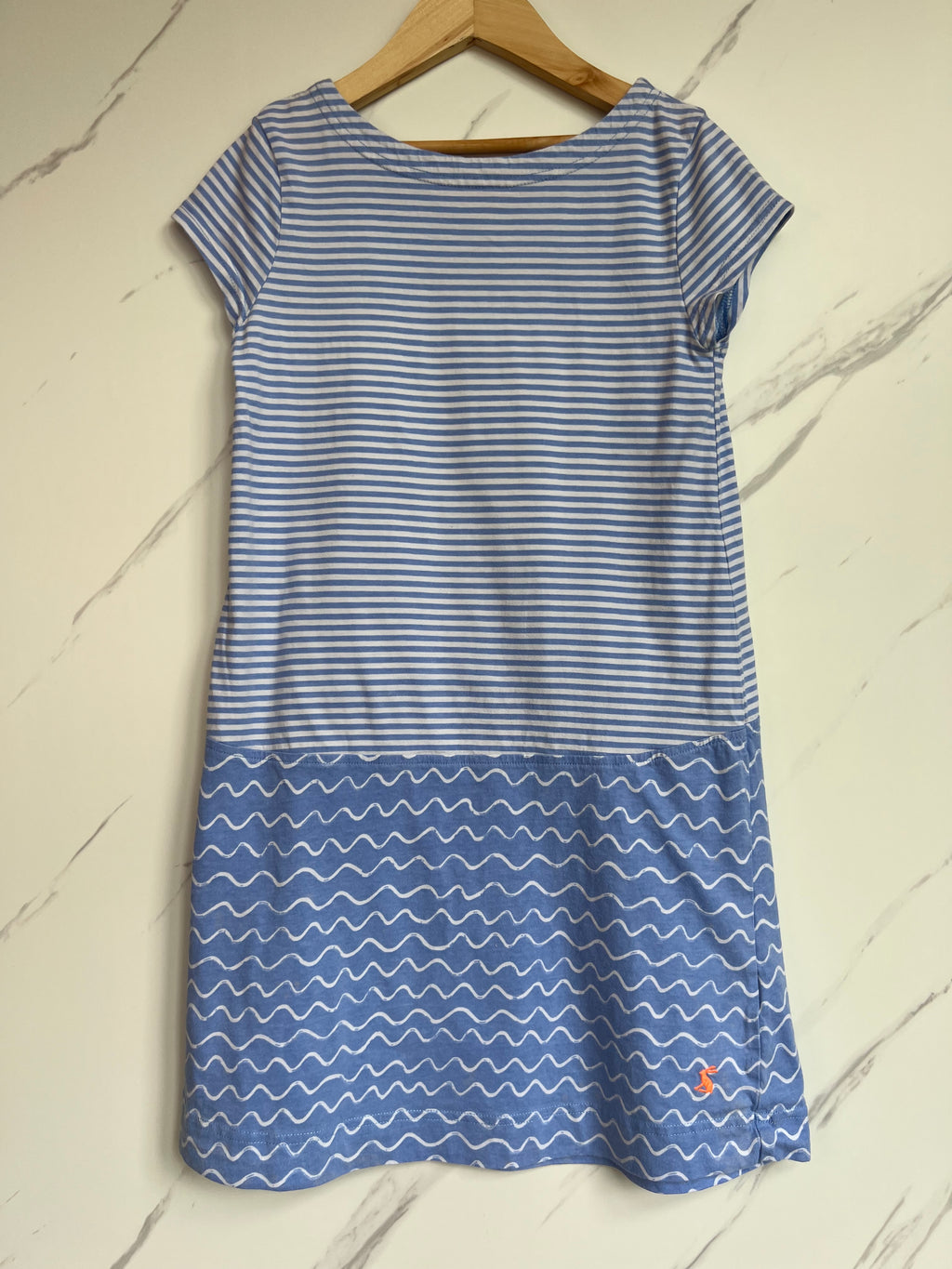 Joules Blue Striped & Wave Dress 9-10 Years