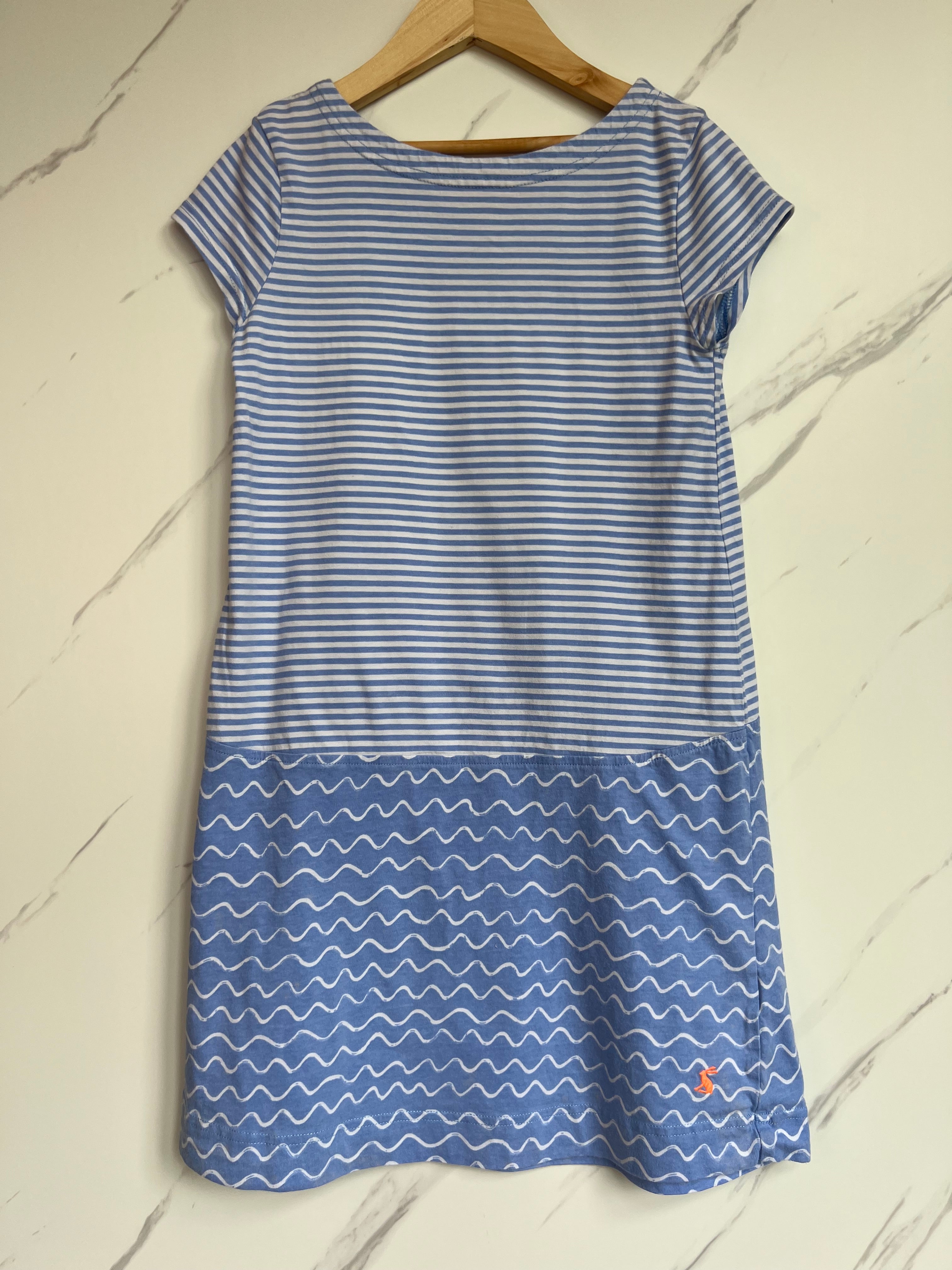 Joules Blue Striped & Wave Dress 9-10 Years