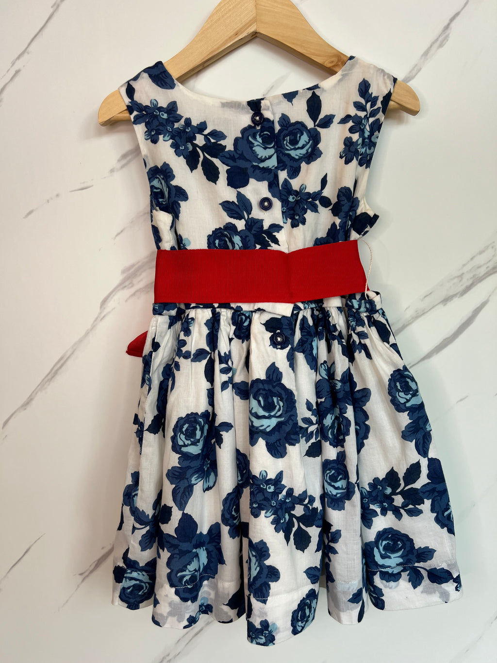 Joules White & Blue Rose Dress with Red Sash Age 3 Years