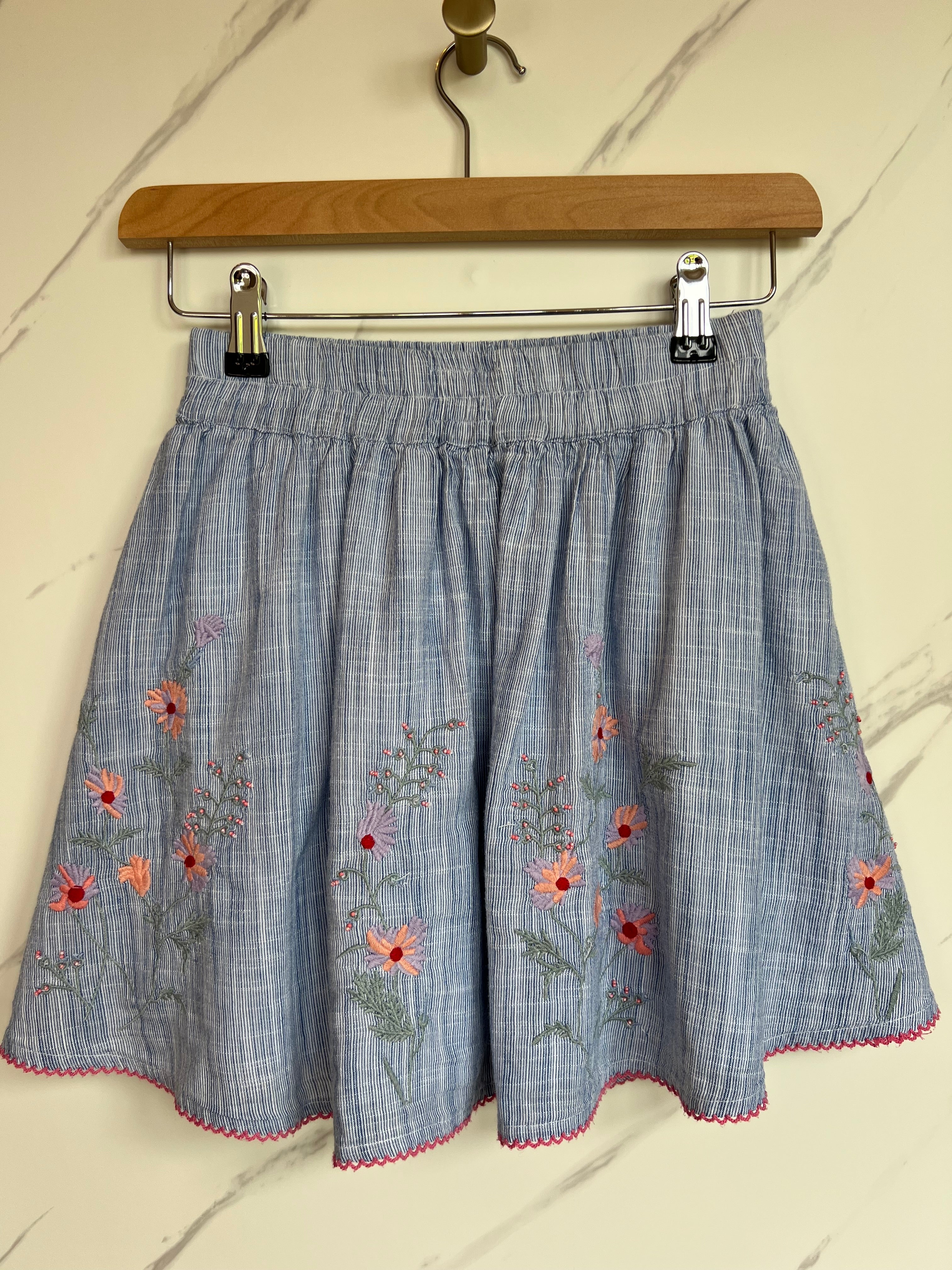 Fatface Floral Embroidered Pinstripe Skirt Age 8-9 Years