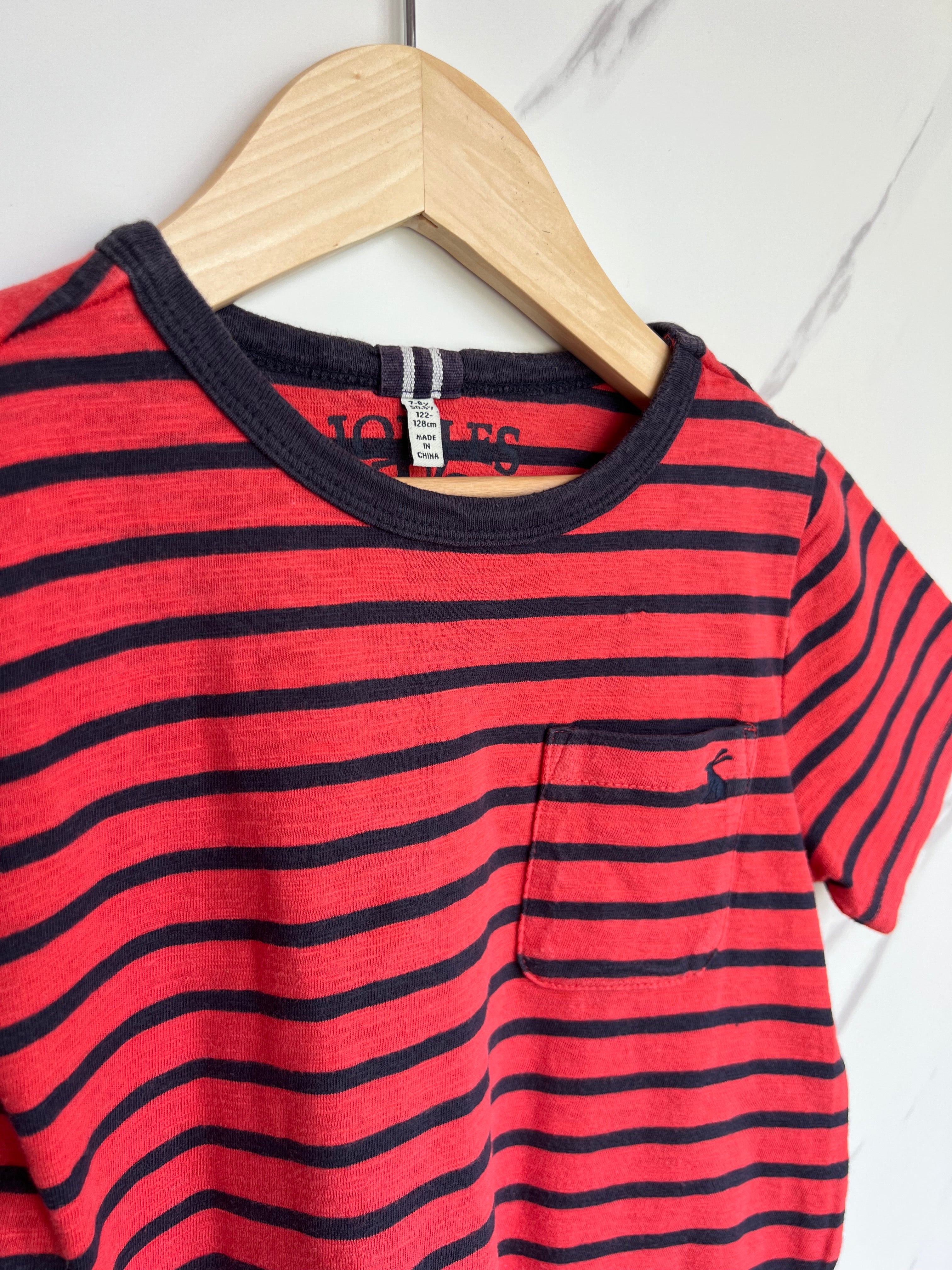 Joules Orange & Navy Striped T-Shirt Age 7-8 Years