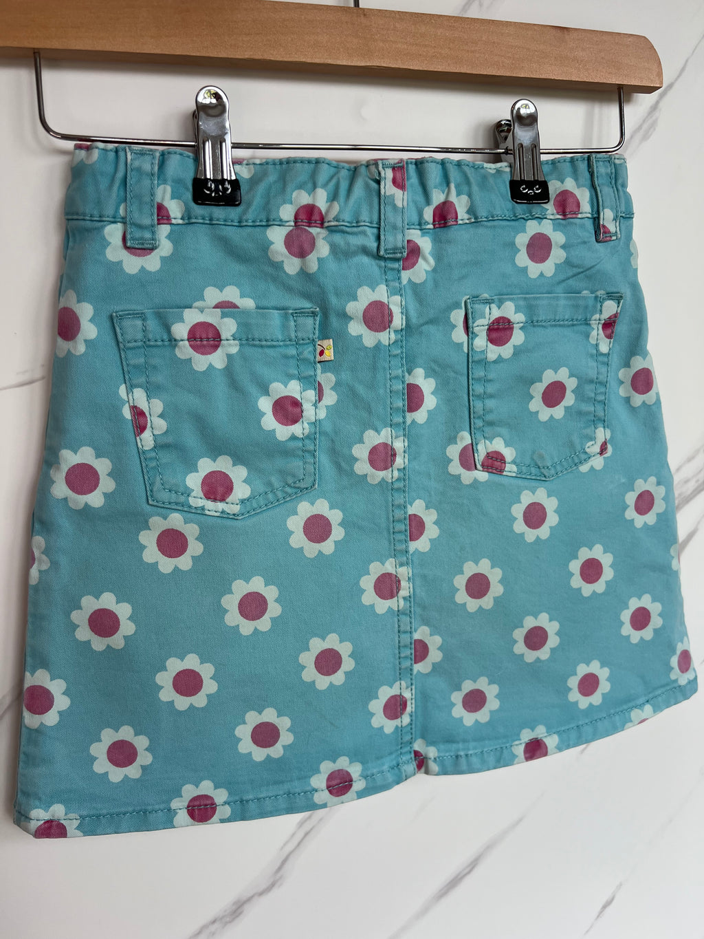 Frugi Turquoise Floral Denim Skirt Age 8-9 Years