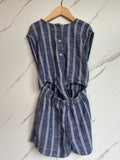 M&S Linen Blue Stripe Playsuit Age 7-8 Years
