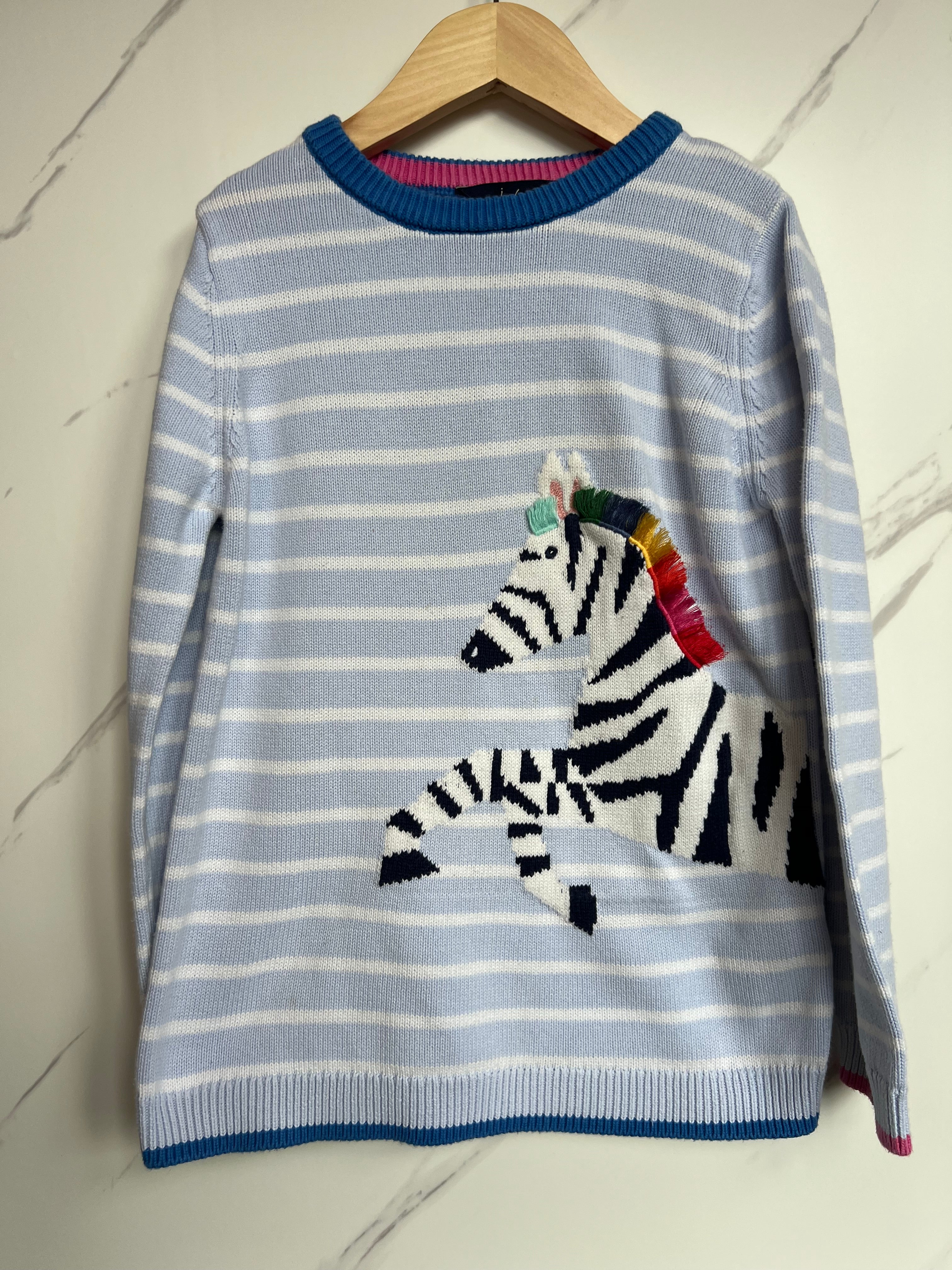 Joules Pale Blue Striped Zebra Jumper Age 9 Years