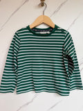 JoJo Maman Bebe Green & White Striped Long-Sleeved Top Age 3-4 Years