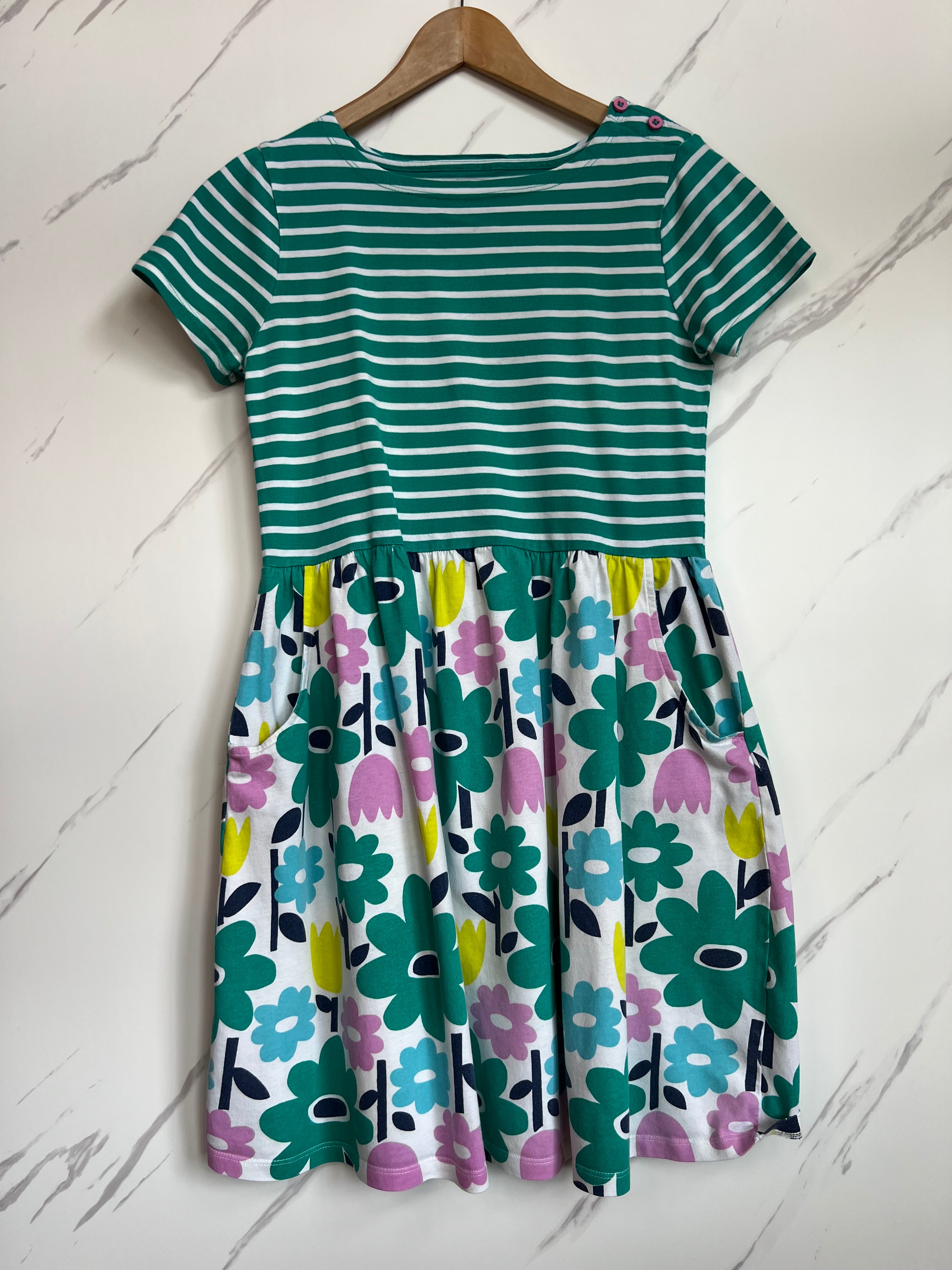 Boden Green Striped Jersey Dress Age 11-12 Years