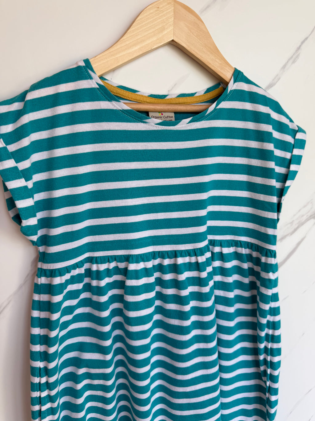 Frugi Turquoise/Rainbow Striped Jersey Dress Age 7-8 Years
