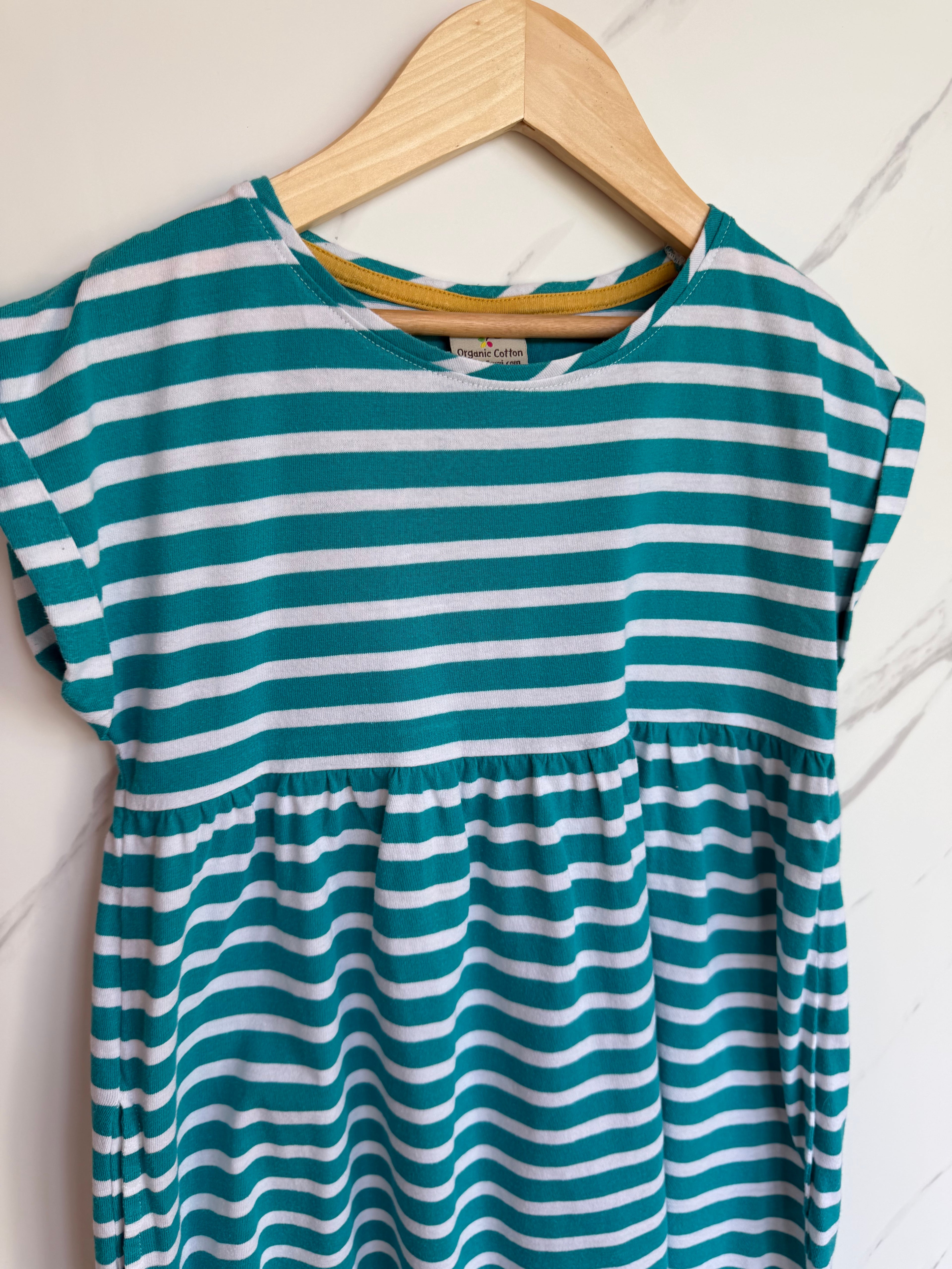 Frugi Turquoise/Rainbow Striped Jersey Dress Age 7-8 Years