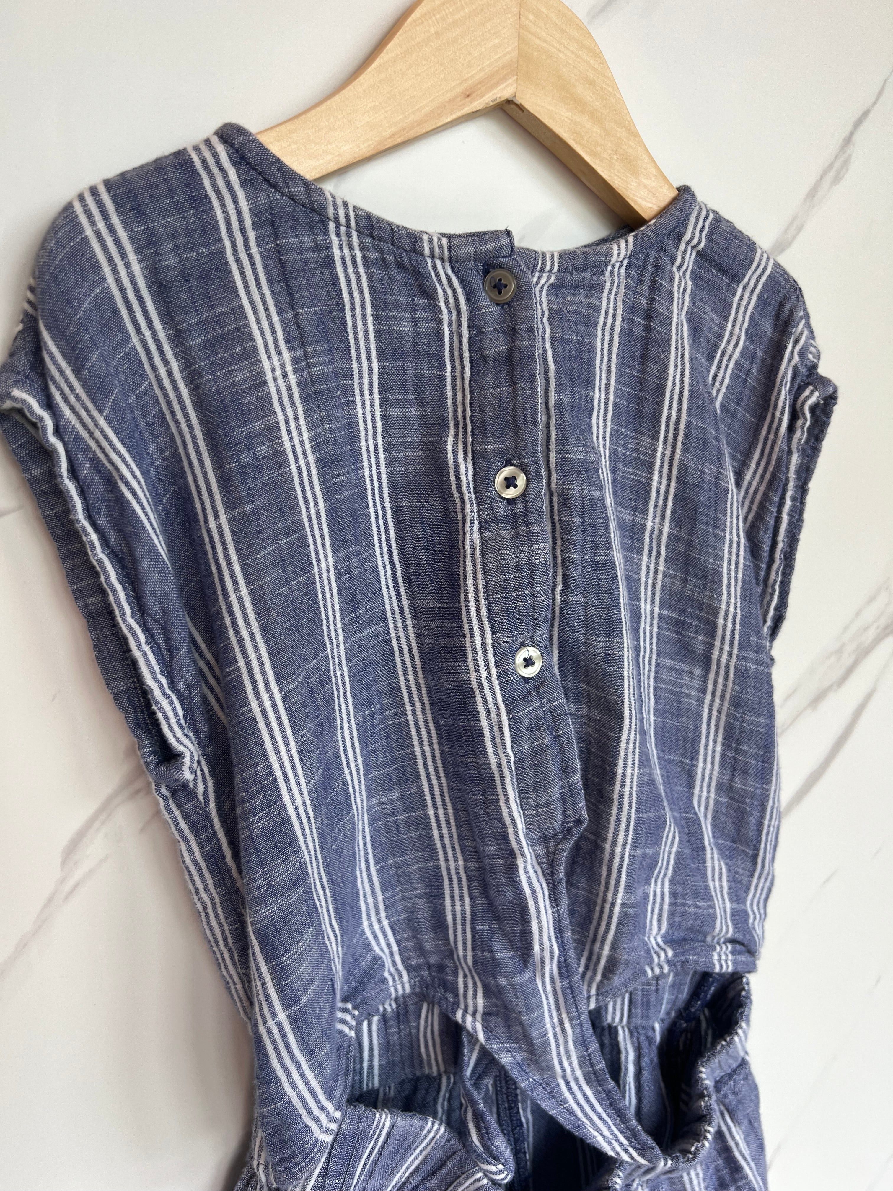 M&S Linen Blue Stripe Playsuit Age 7-8 Years