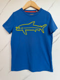 Boden Blue T-Shirt with Yellow Shark Outline Age 6-7 Years