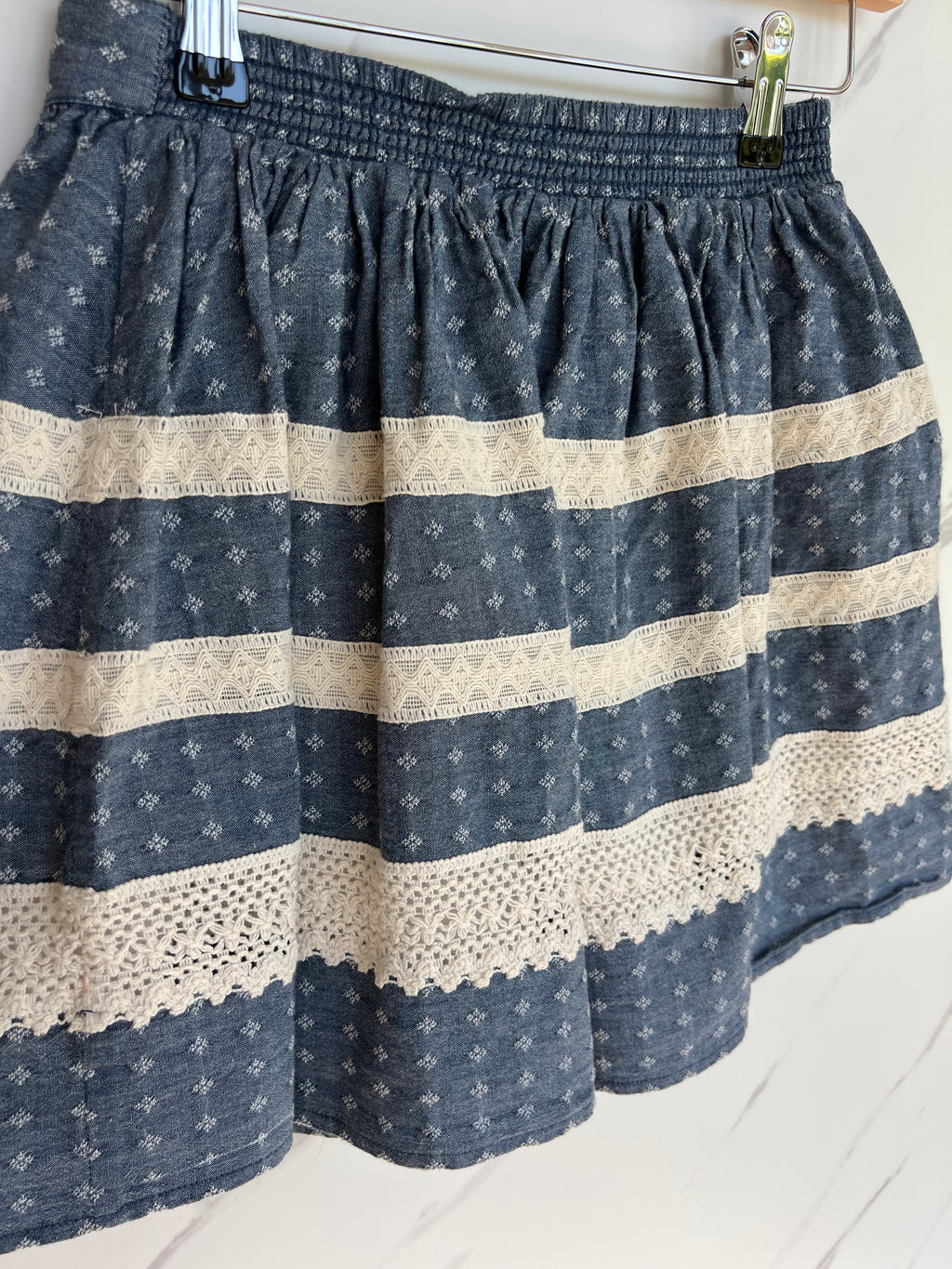 Monsoon Blue and Cream Lace Detail Skirt Age 11-12 Years