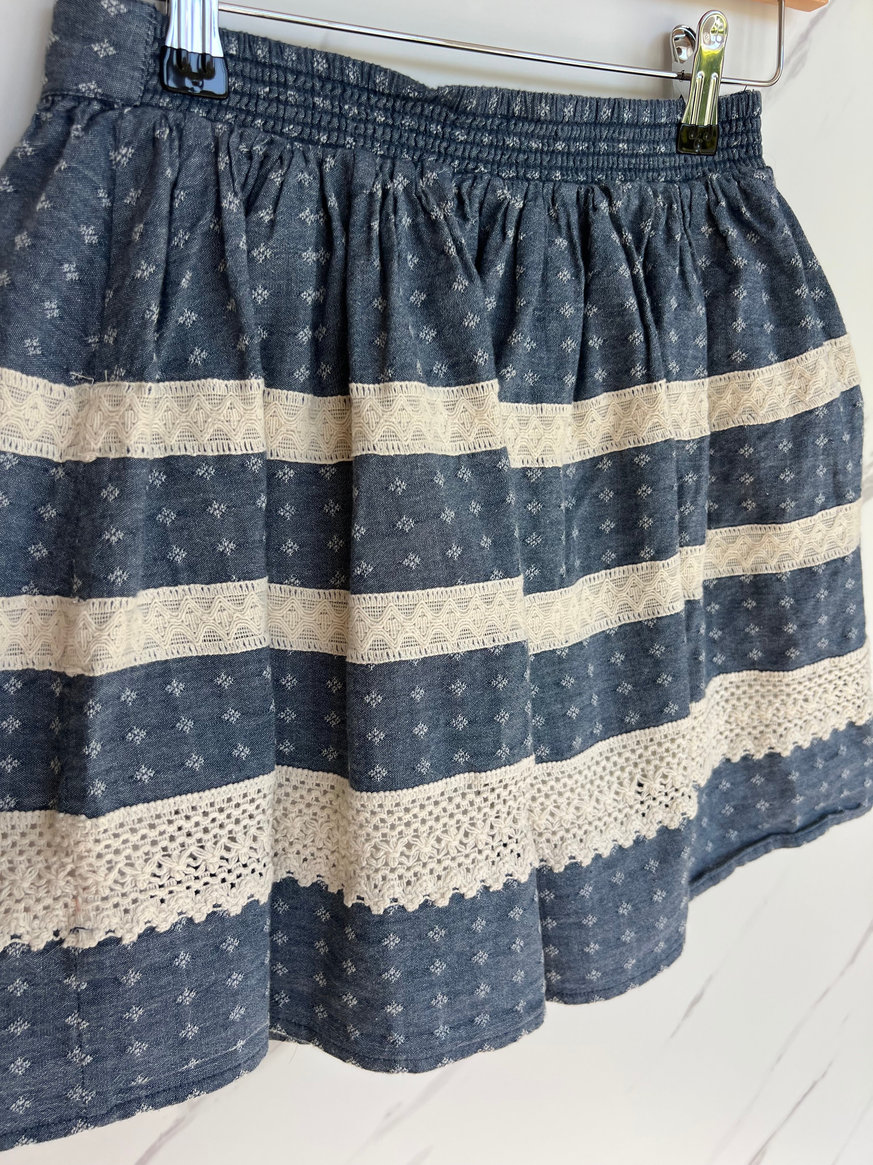 Monsoon Blue and Cream Lace Detail Skirt Age 11-12 Years
