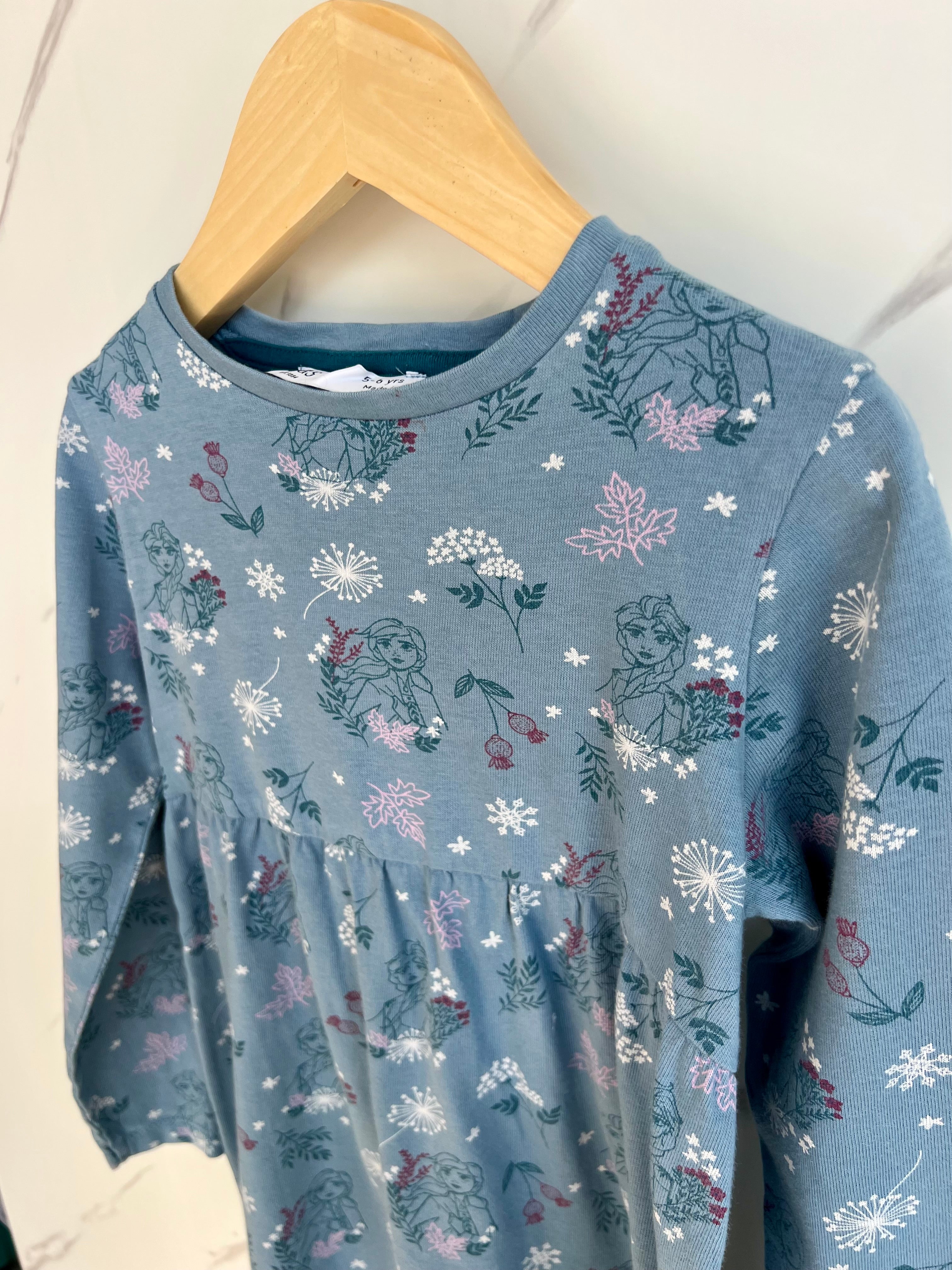M&S Frozen Themed Long Sleeved Jersey Dress Age 5-6 Years