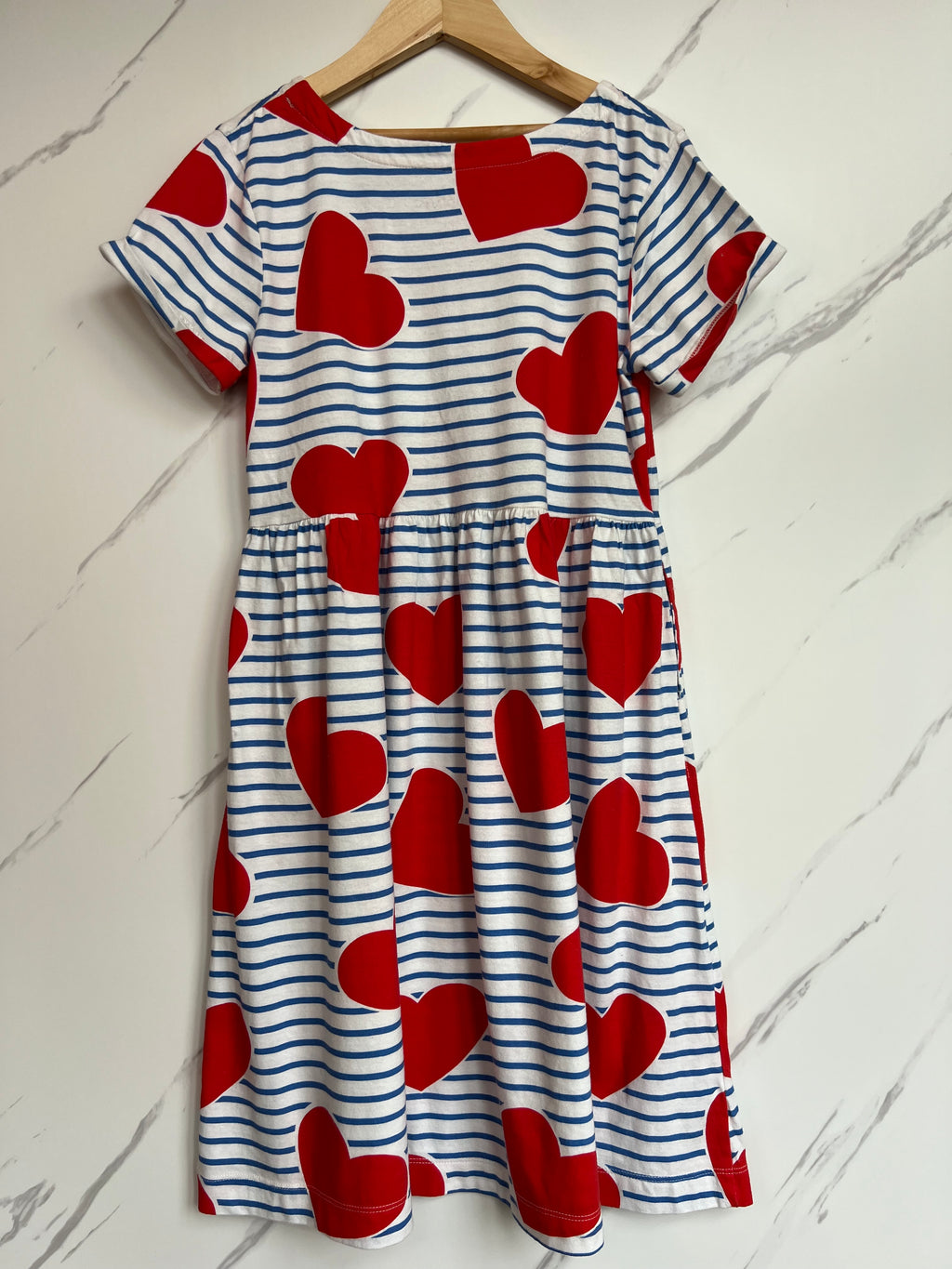 Boden Blue & White Striped Heart Dress Age 11-12 Years