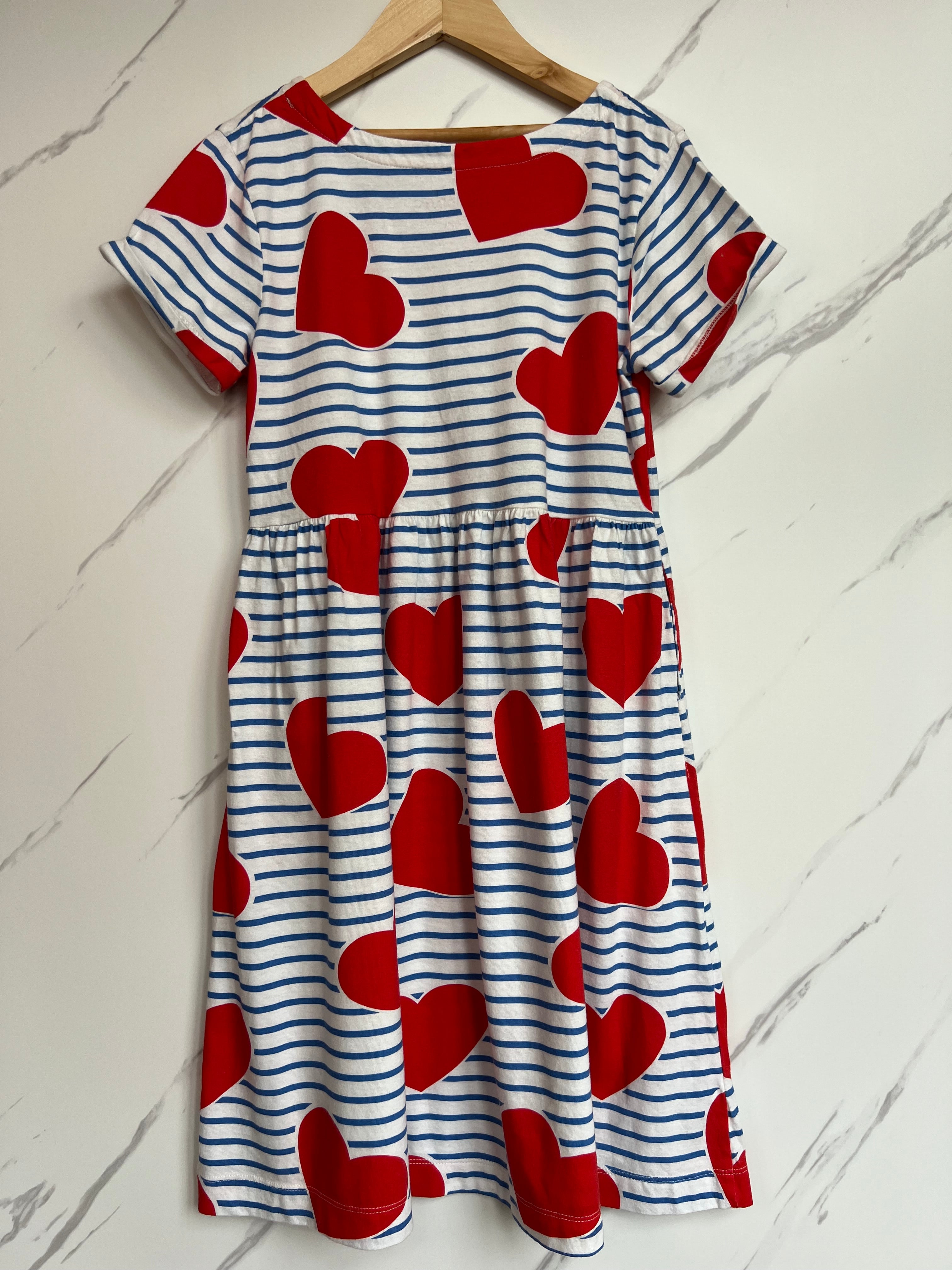Boden Blue & White Striped Heart Dress Age 11-12 Years