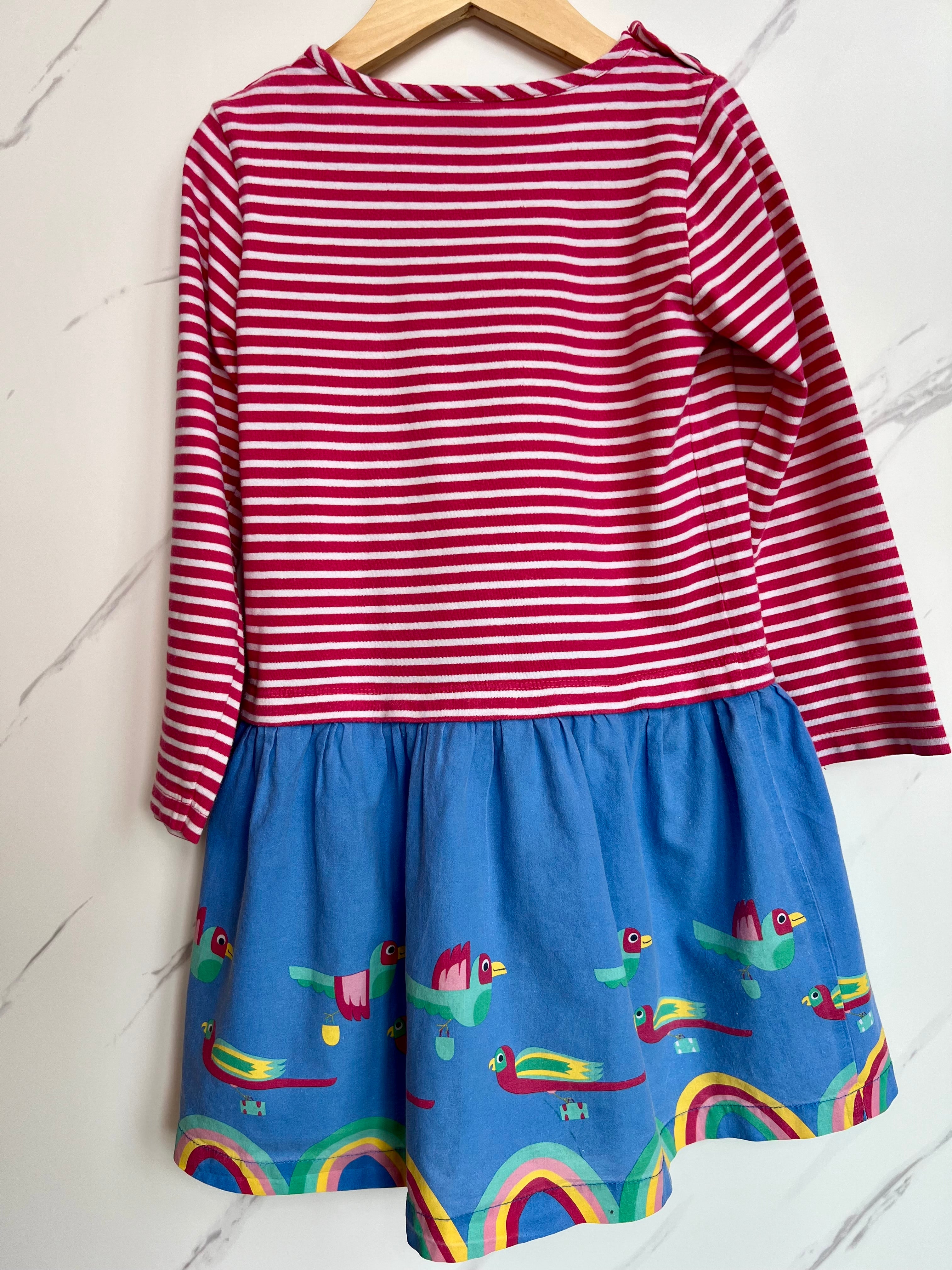 Frugi Long-Sleeved Rainbow & Birds Dress Age 6-7 Years