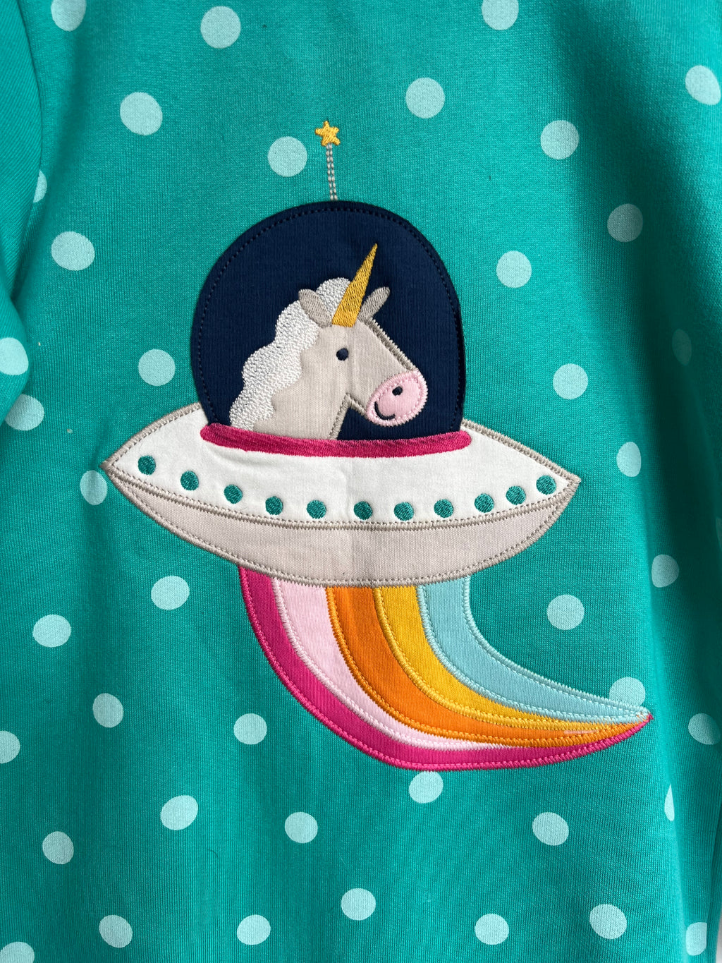 Frugi Green Space Unicorn Jumper Dress Age 6-7 Years