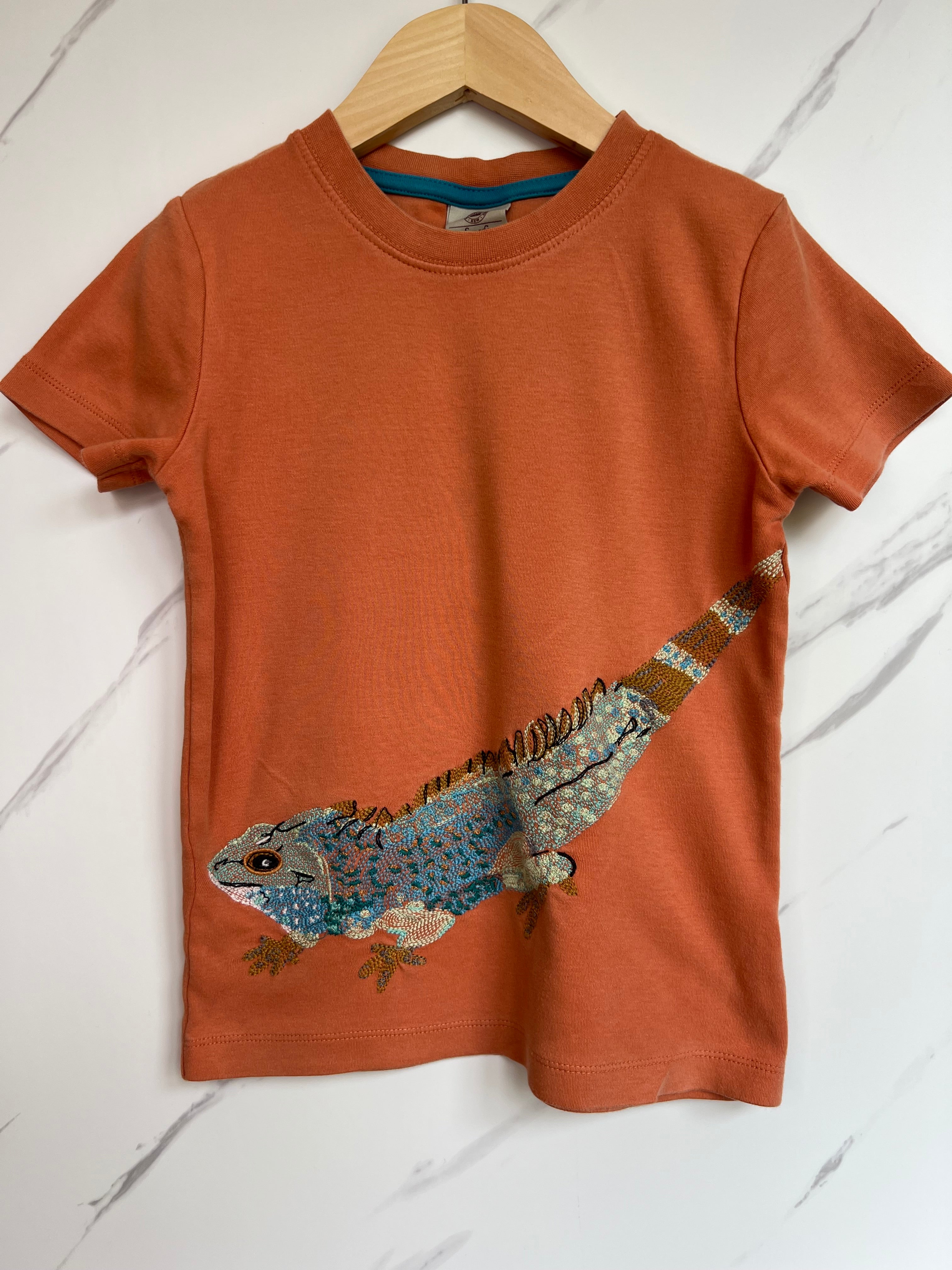 Frugi Orange Iguana T-Shirt Age 6-7 Years