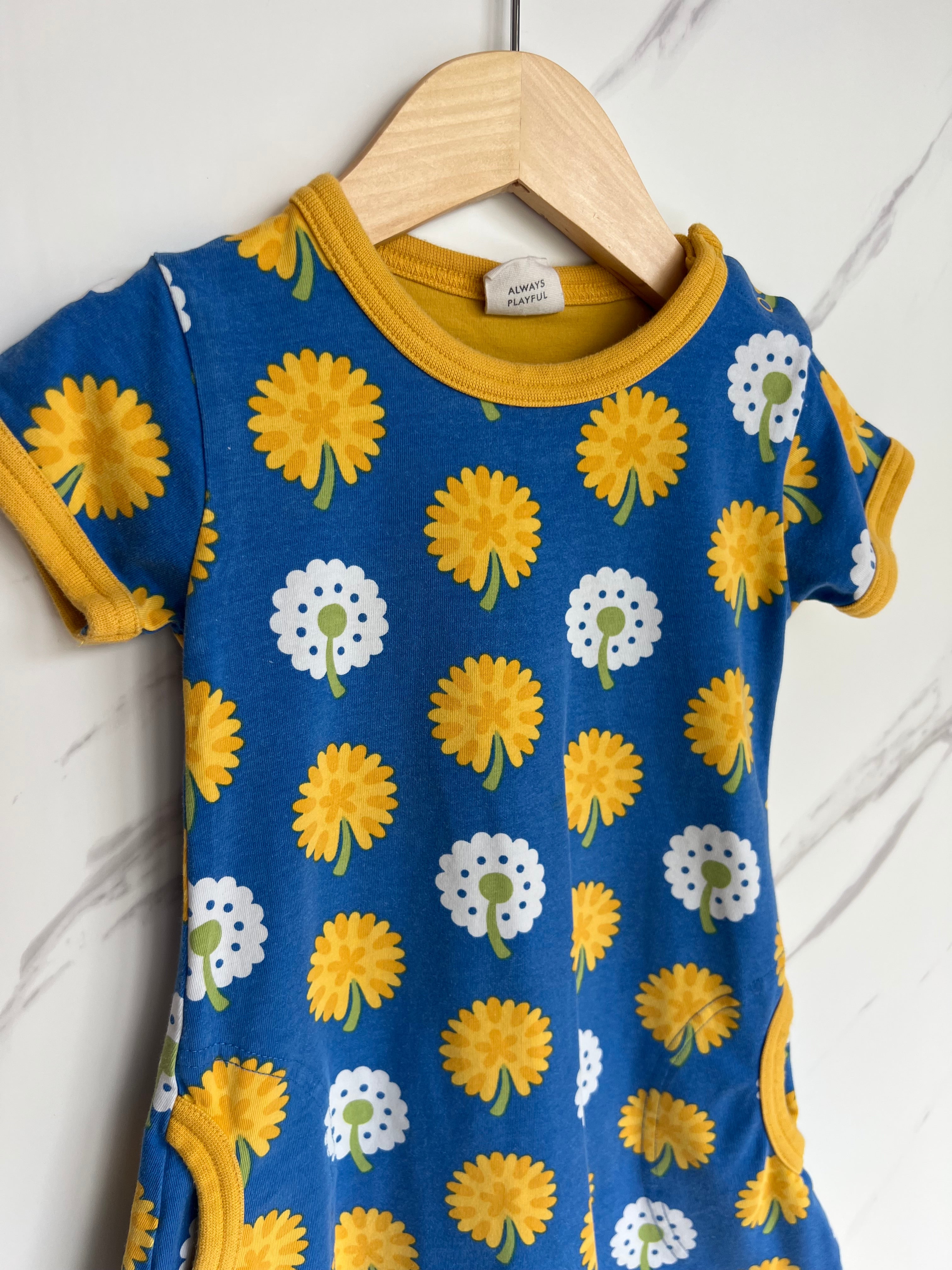 Maxomorra Blue & Yellow Dandelion Dress Age 18-24 months