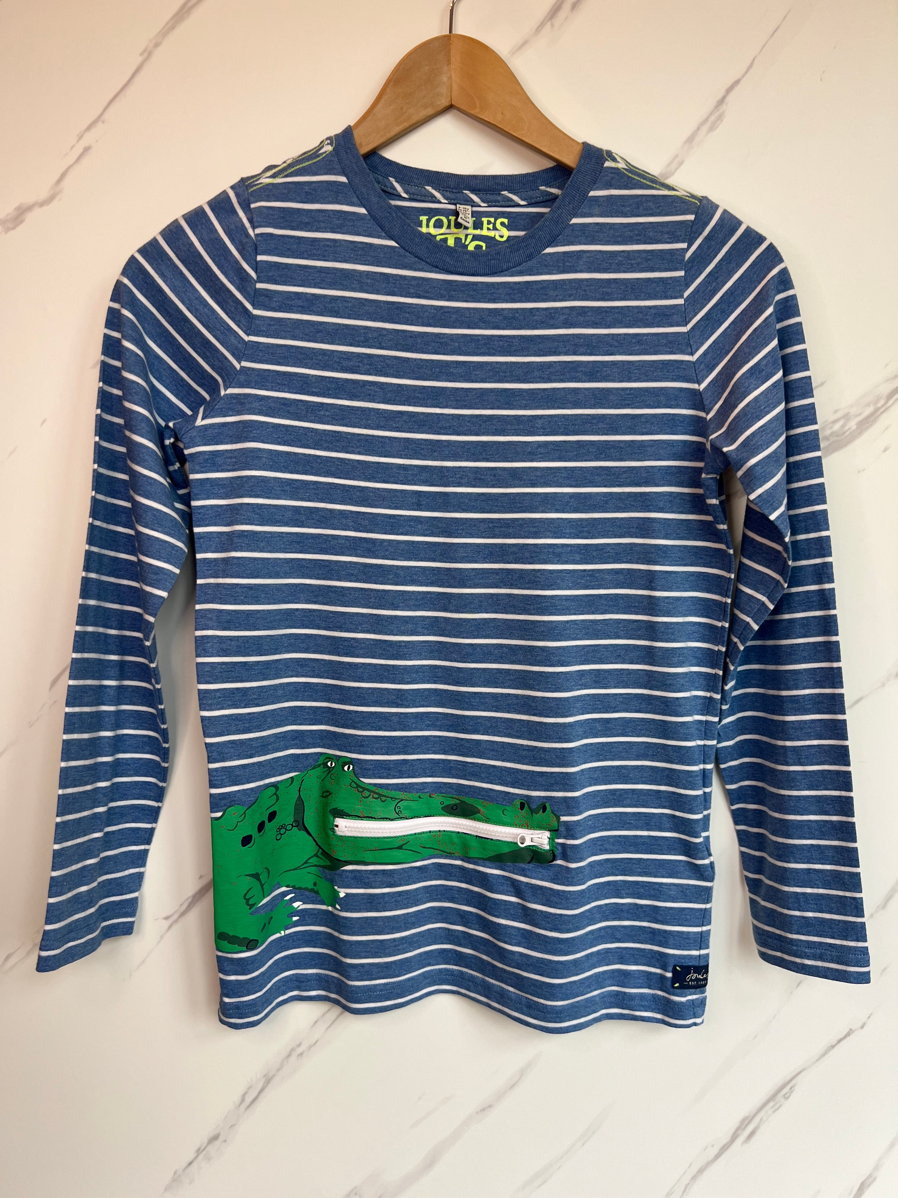 Joules Blue & White Striped Crocodile Long-Sleeved Top Age 9-10 Years
