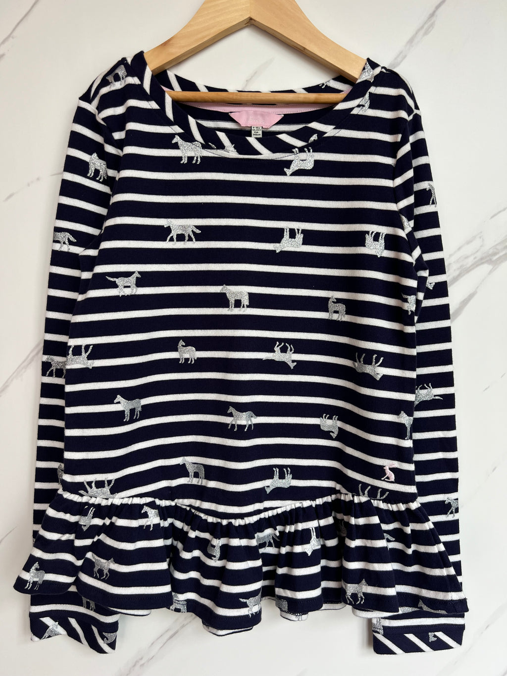 Joules Peplum Striped Top with Horse Design Age 9-10 Years