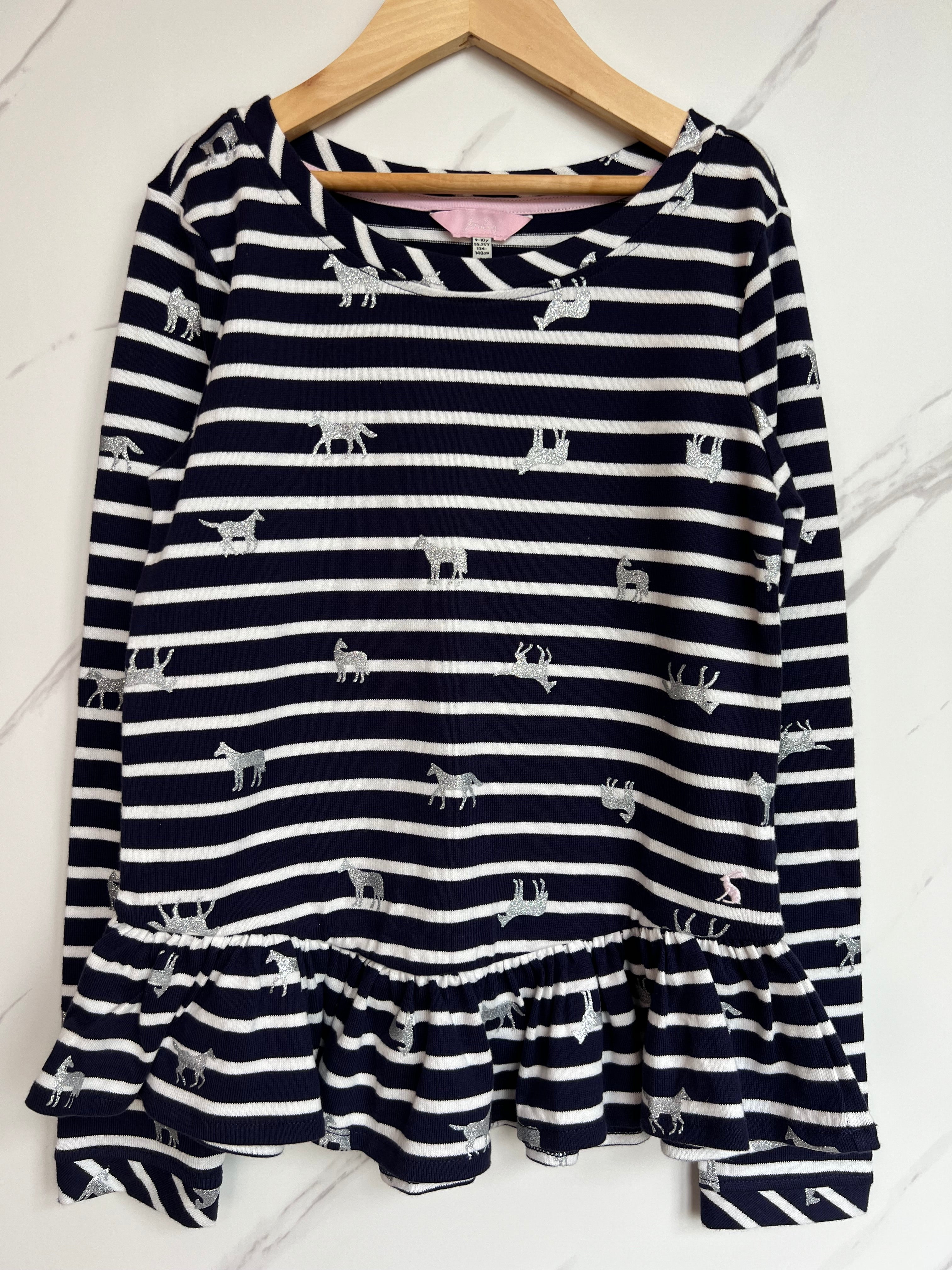 Joules Peplum Striped Top with Horse Design Age 9-10 Years