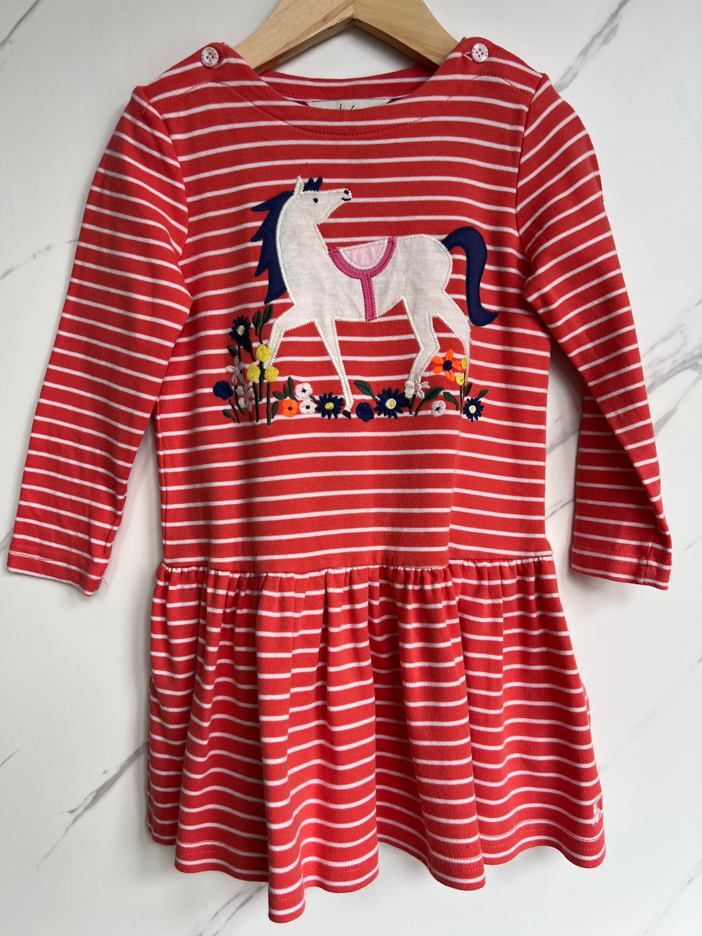 Joules Red Striped Horse Dress Age 4 Years
