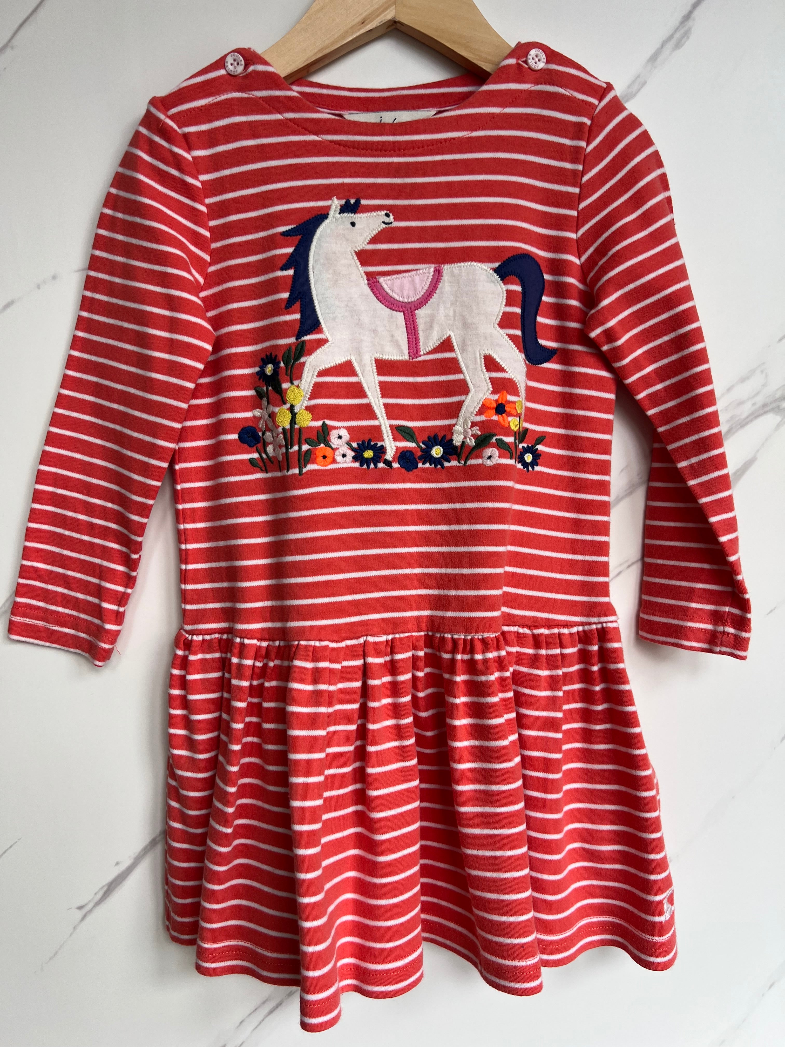 Joules Red Striped Horse Dress Age 4 Years