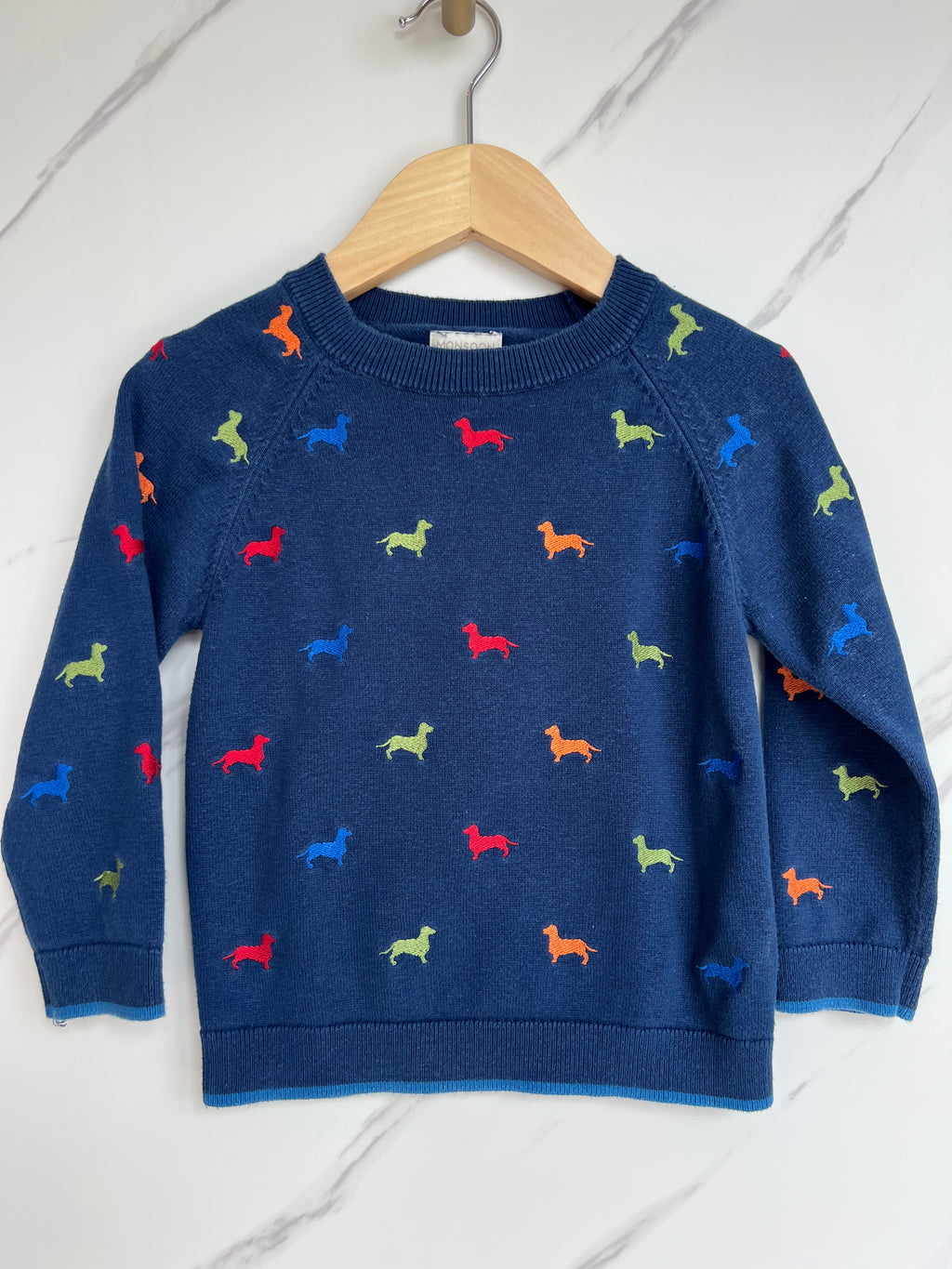 Monsoon Navy Daschund Jumper Age 2-3 Years