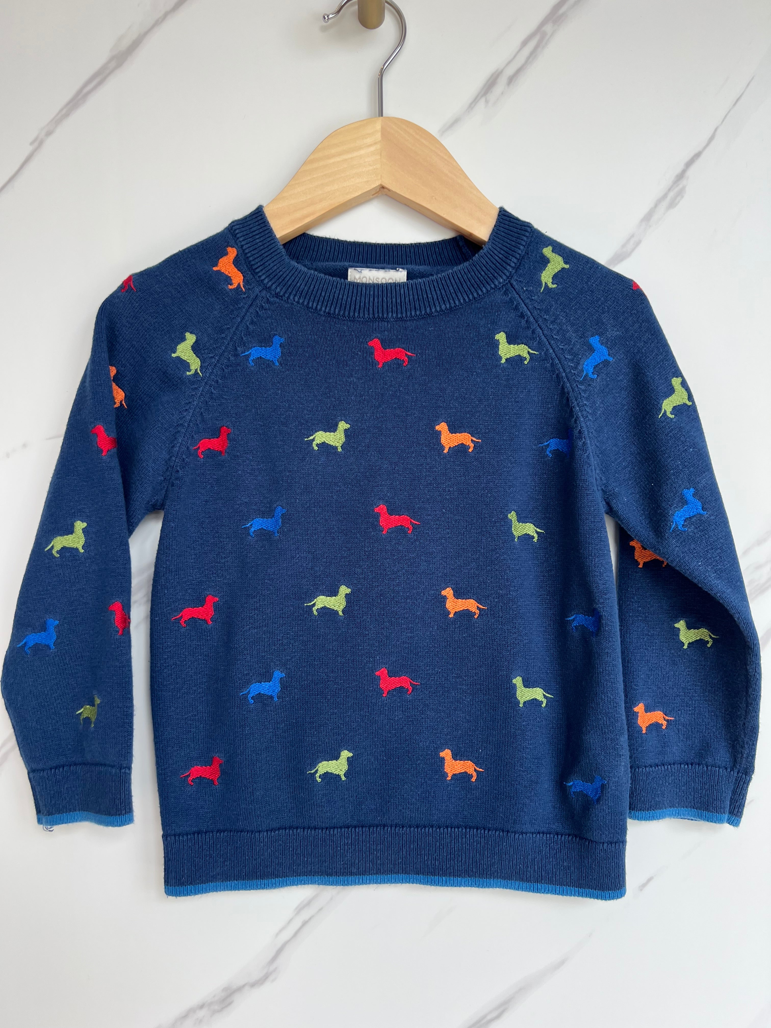 Monsoon Navy Daschund Jumper Age 2-3 Years