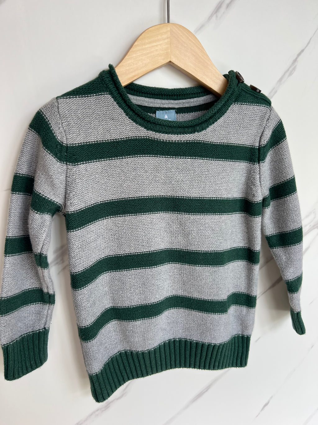 Gap Grey & Green Striped Jumper Age 3 Years