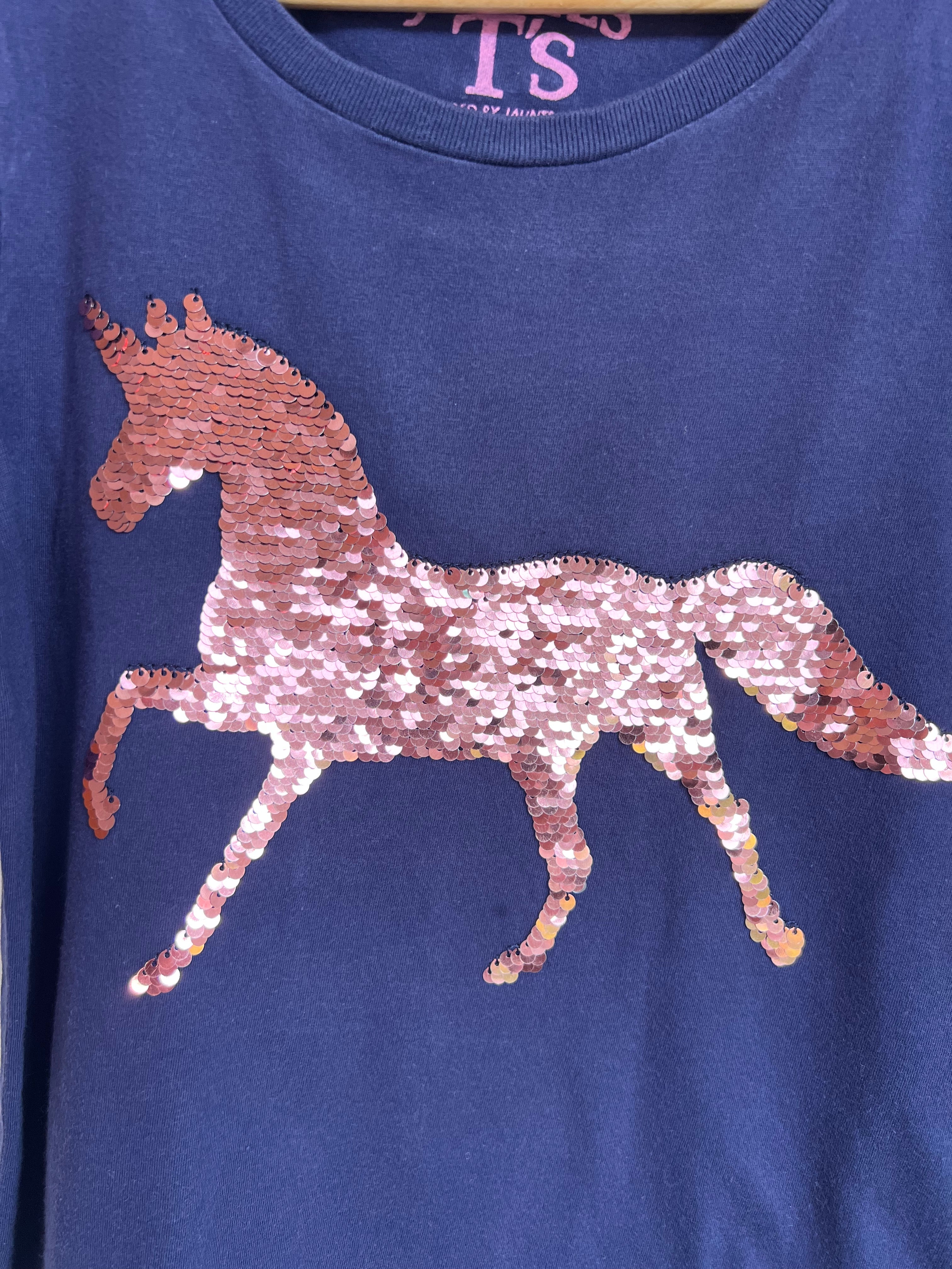 Joules Navy Sequinned Unicorn T-Shirt Age 9-10 Years